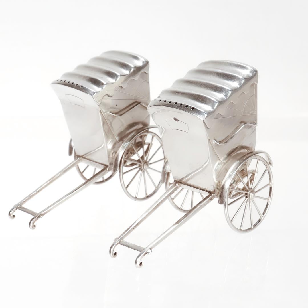 Pair of Post-War CPO Japanese 950 Silver Rickshaw Salt Shakers For Sale 5