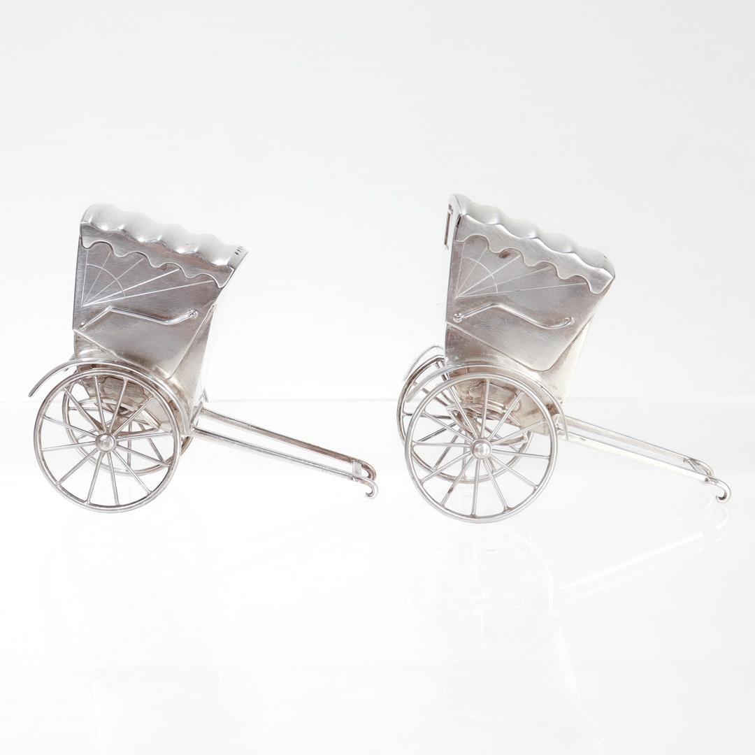 Women's or Men's Pair of Post-War CPO Japanese 950 Silver Rickshaw Salt Shakers For Sale