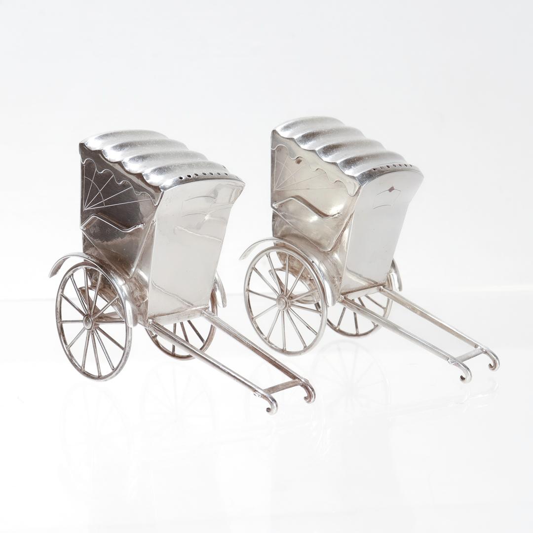 Pair of Post-War CPO Japanese 950 Silver Rickshaw Salt Shakers For Sale 1