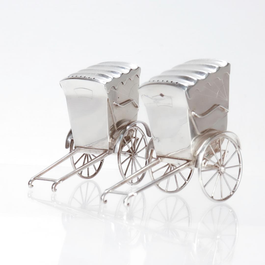 Pair of Post-War CPO Japanese 950 Silver Rickshaw Salt Shakers For Sale 4