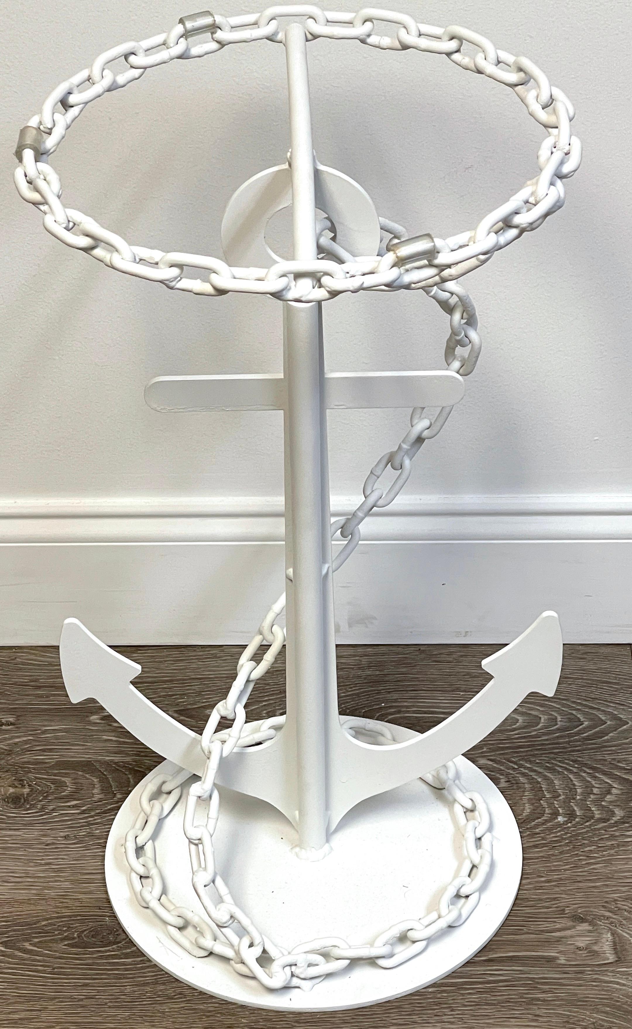 Pair of Post WWII Modern Wrought Iron Anchor & Chain Yacht Side Tables For Sale 1