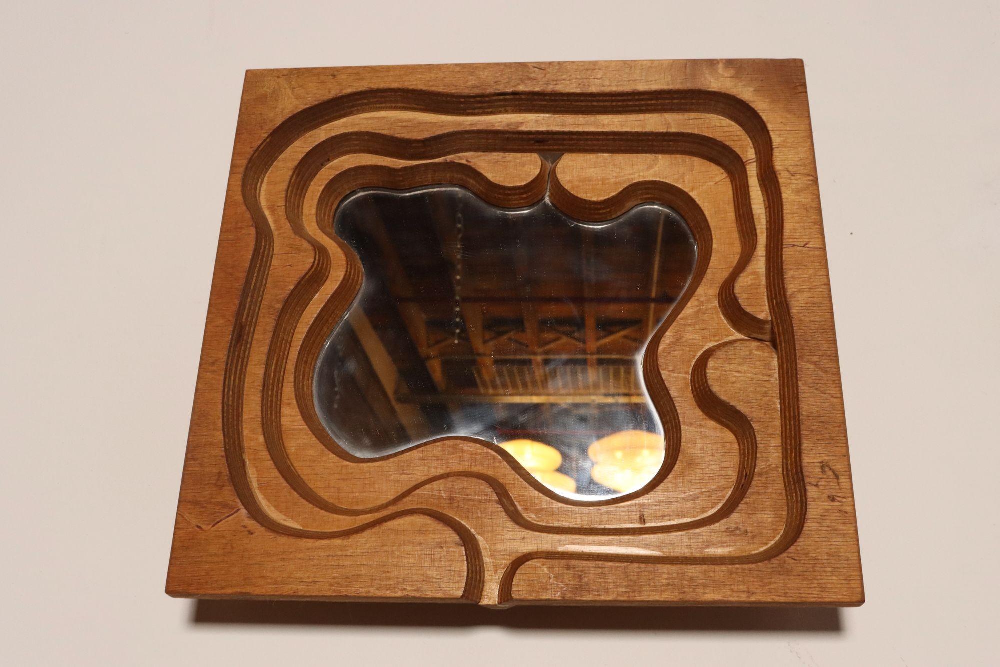 Pair of Postmodern 3D Wooden Sculptural Puzzle Mirrors by Bernette Rudolph For Sale 4