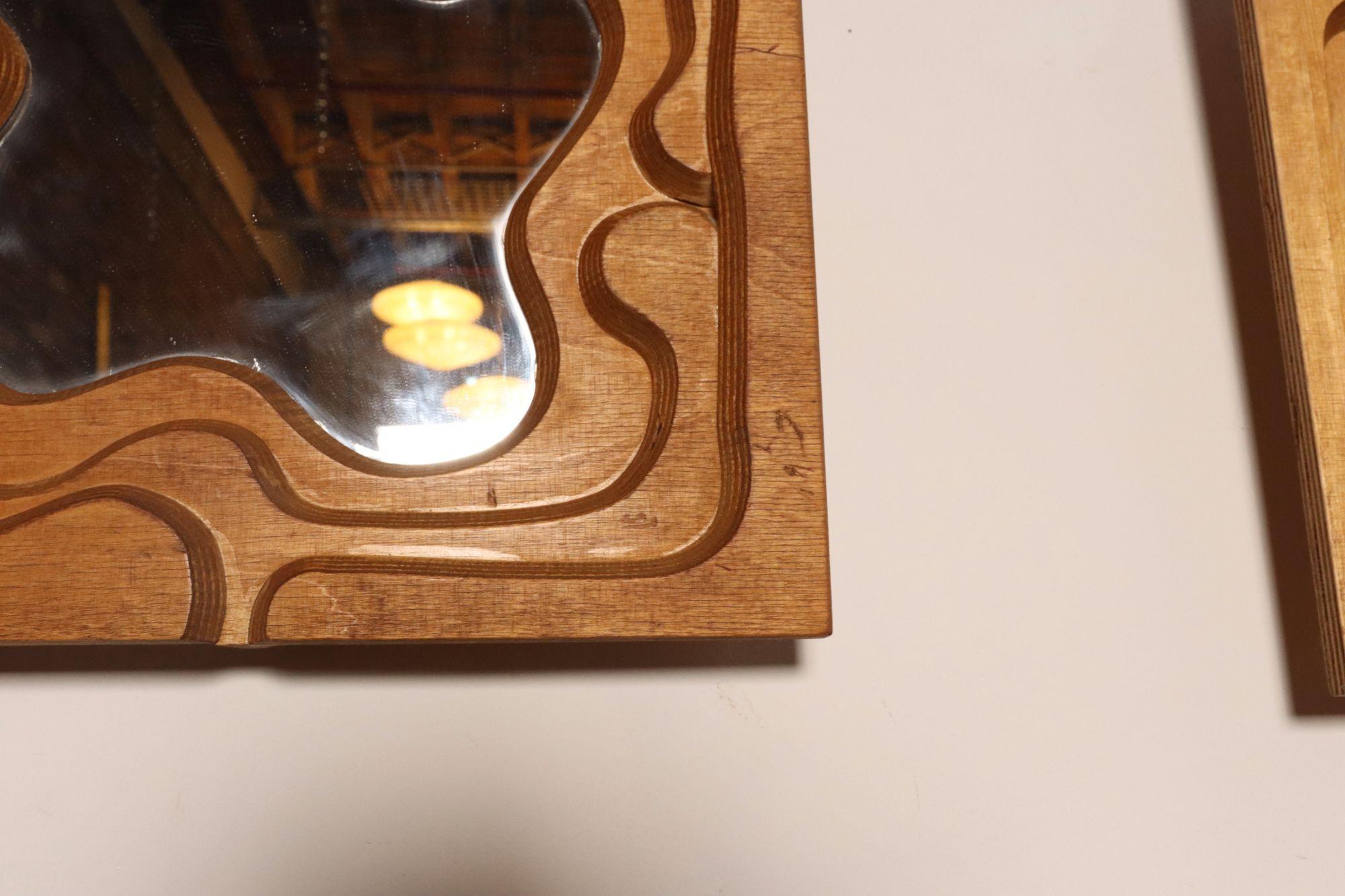 Pair of Postmodern 3D Wooden Sculptural Puzzle Mirrors by Bernette Rudolph For Sale 7