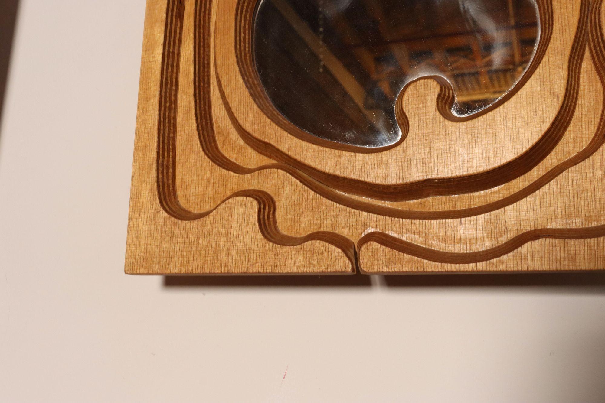 Pair of Postmodern 3D Wooden Sculptural Puzzle Mirrors by Bernette Rudolph For Sale 8