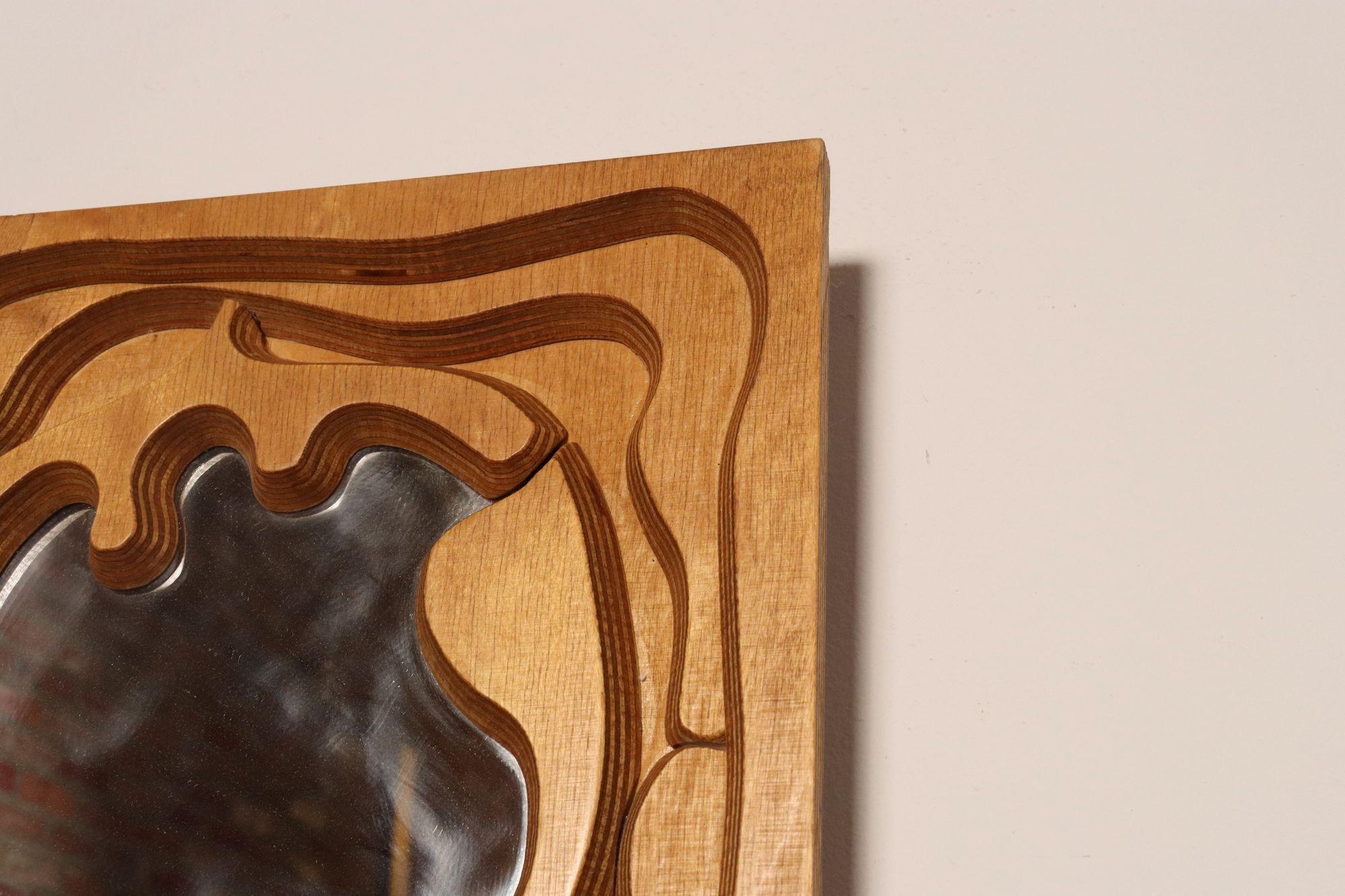 Pair of Postmodern 3D Wooden Sculptural Puzzle Mirrors by Bernette Rudolph For Sale 9