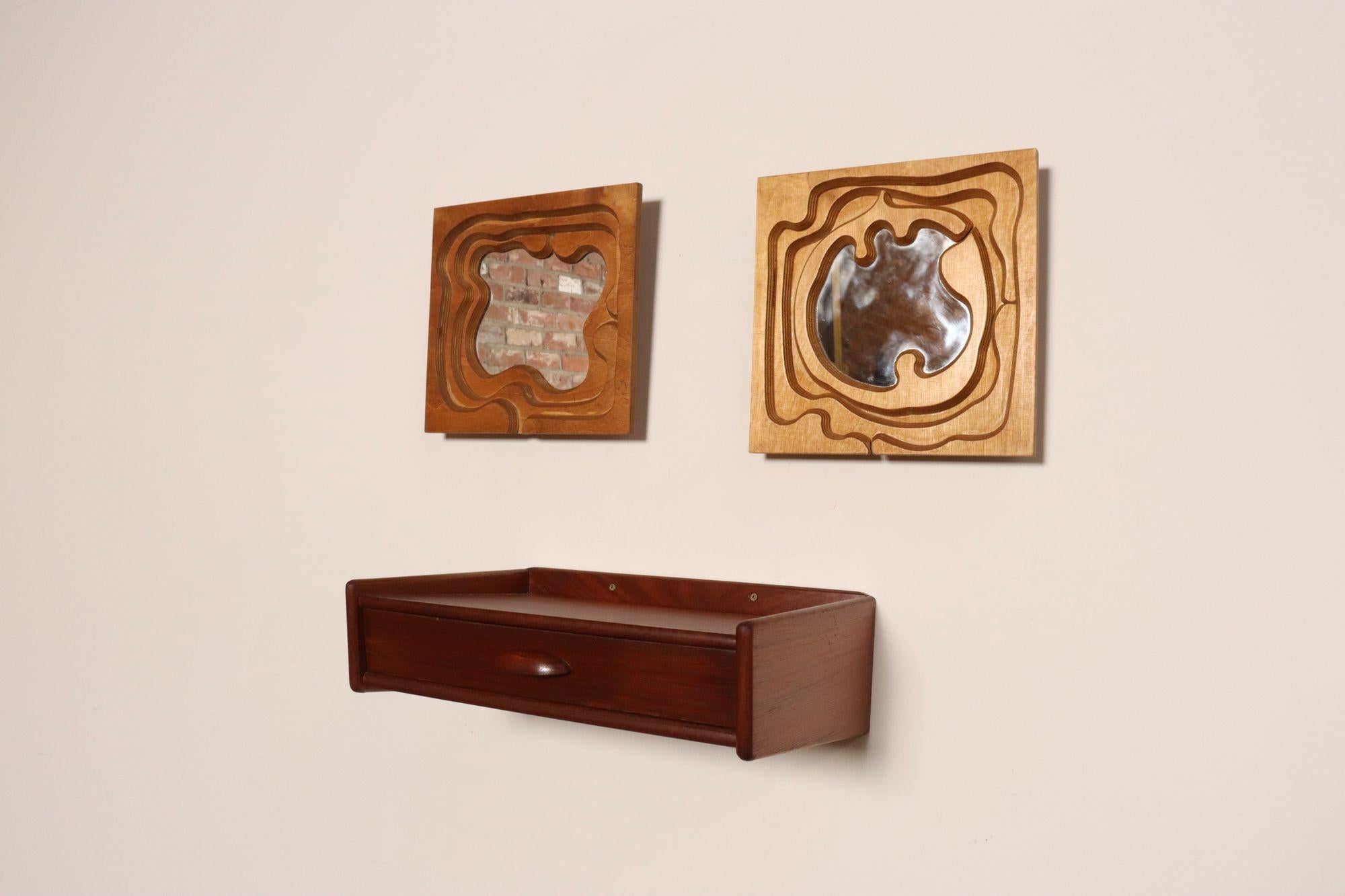 Pair of Postmodern 3D Wooden Sculptural Puzzle Mirrors by Bernette Rudolph For Sale 2