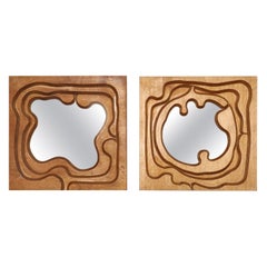 Pair of Postmodern 3D Wooden Sculptural Puzzle Mirrors by Bernette Rudolph Pair of Postmodern 3D Wooden Sculptural Puzzle Mirrors by Bernette Rudolph