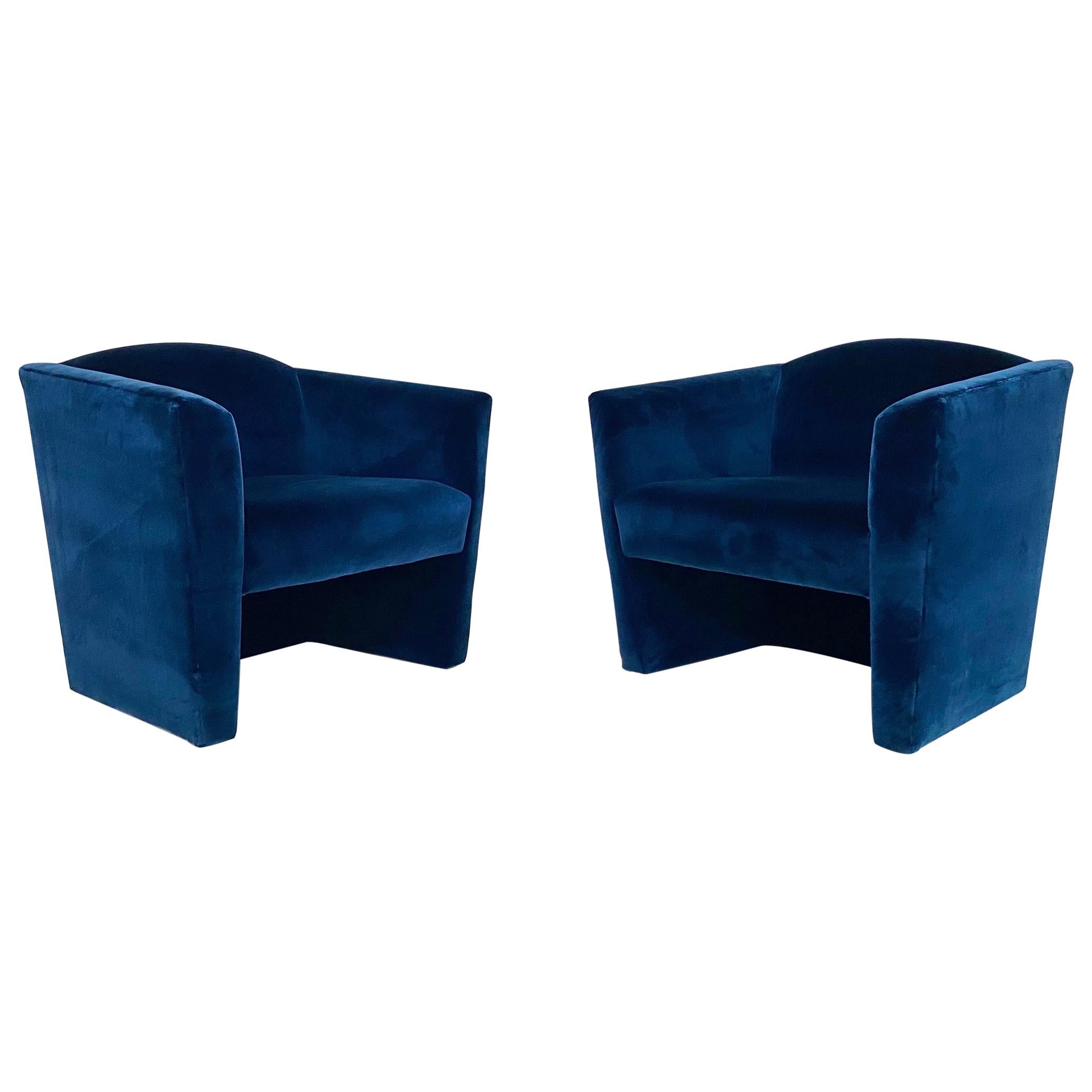 Pair of Postmodern Angular Barrel Back Lounge Chairs