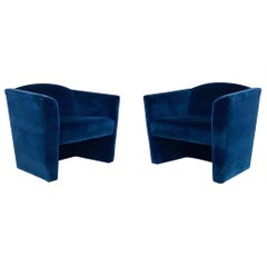 Pair of Postmodern Angular Barrel Back Lounge Chairs