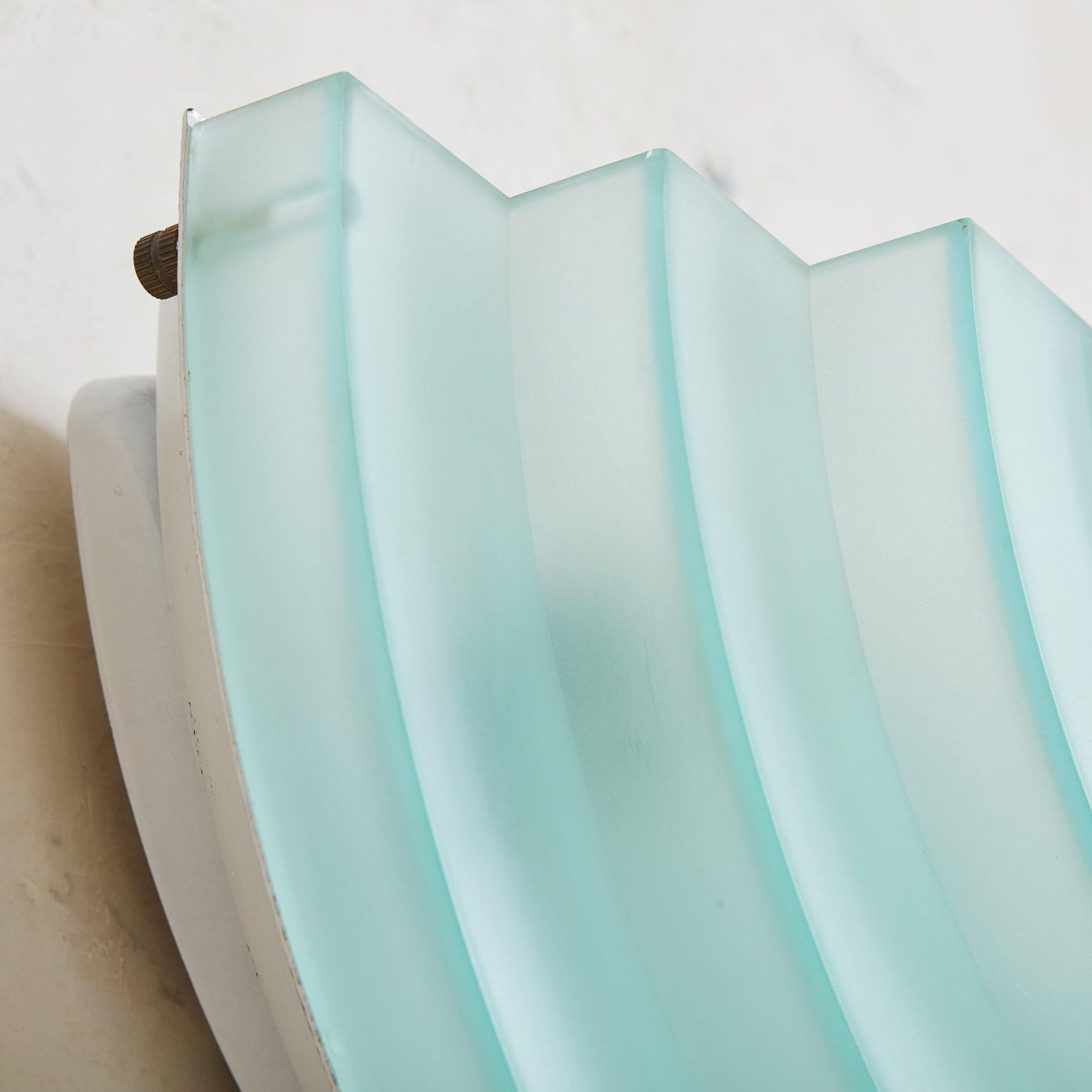 Pair of Postmodern Aqua + White Glass Sconces, Sweden 1980s In Excellent Condition In Chicago, IL