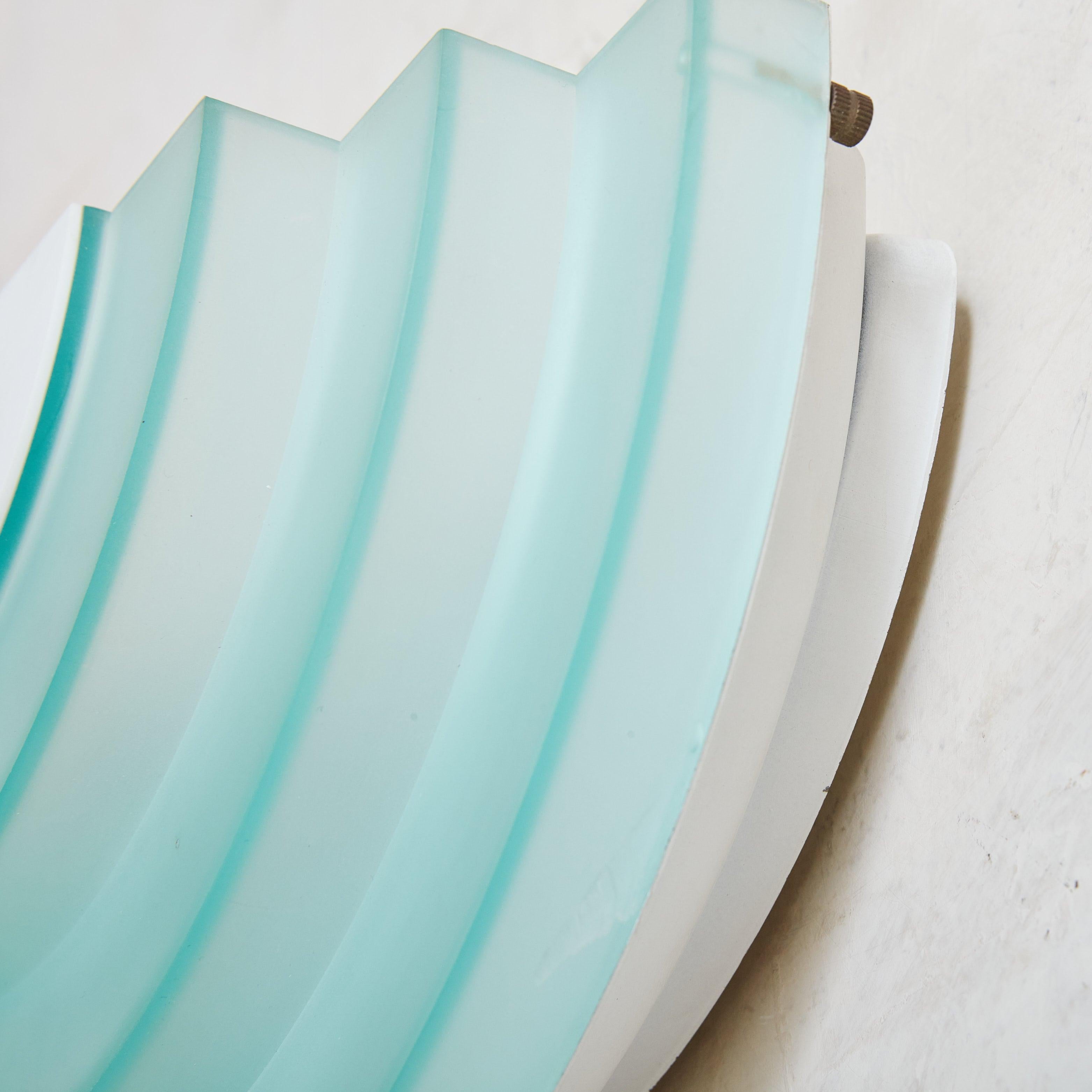 Pair of Postmodern Aqua + White Glass Sconces, Sweden 1980s 1