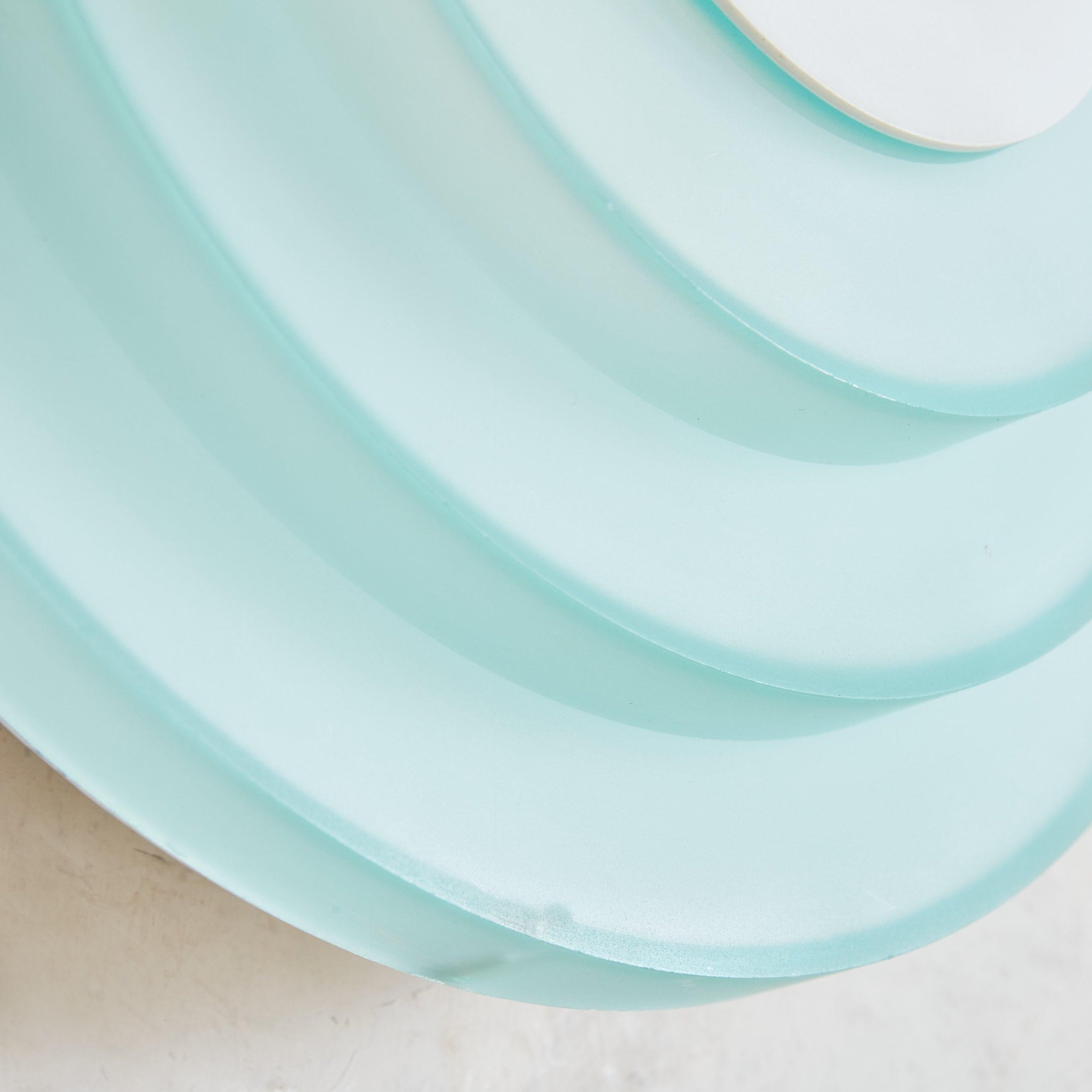 Pair of Postmodern Aqua + White Glass Sconces, Sweden 1980s 2
