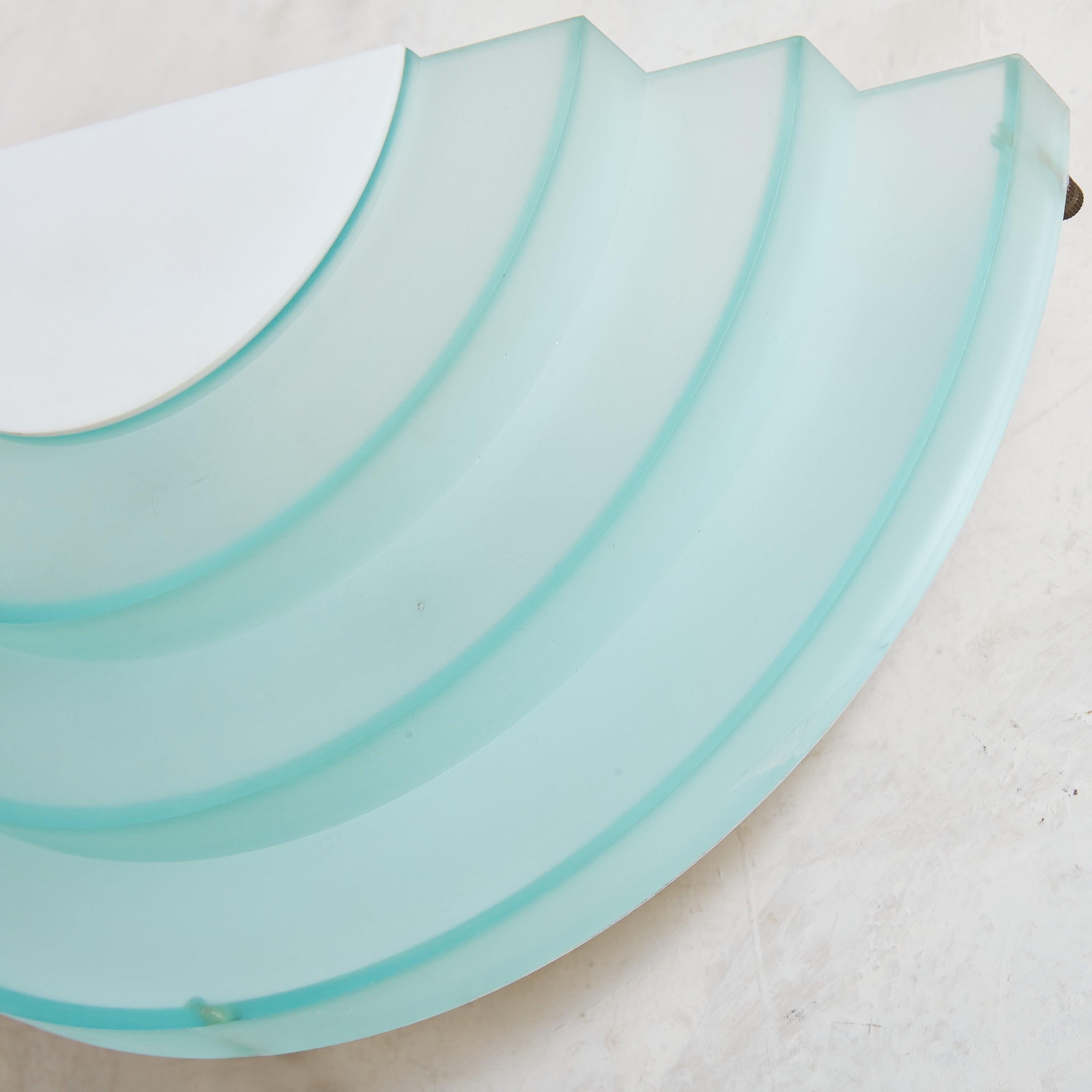 Pair of Postmodern Aqua + White Glass Sconces, Sweden 1980s 3