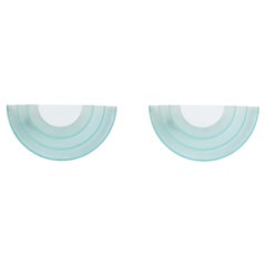 Pair of Postmodern Aqua + White Glass Sconces, Sweden 1980s