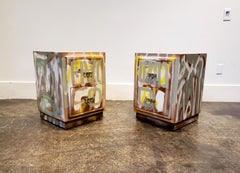 Pair of Postmodern Artist Painted Graffiti Art Nightstands