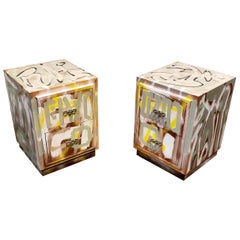 Pair of Postmodern Artist Painted Graffiti Art Nightstands