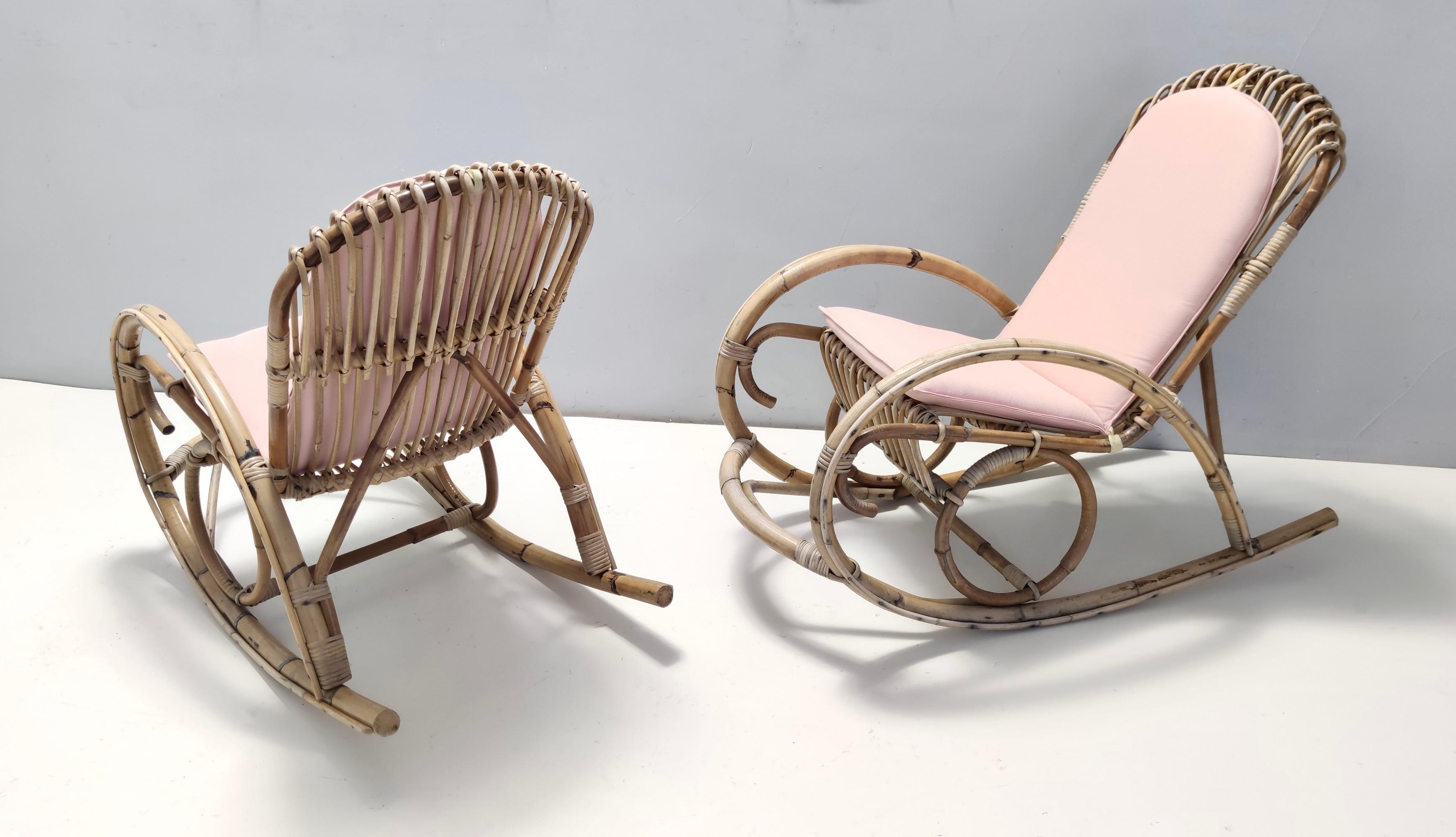 Post-Modern Pair of Postmodern Bamboo Children Rocking Chairs Ascribable to V. Bonacina For Sale