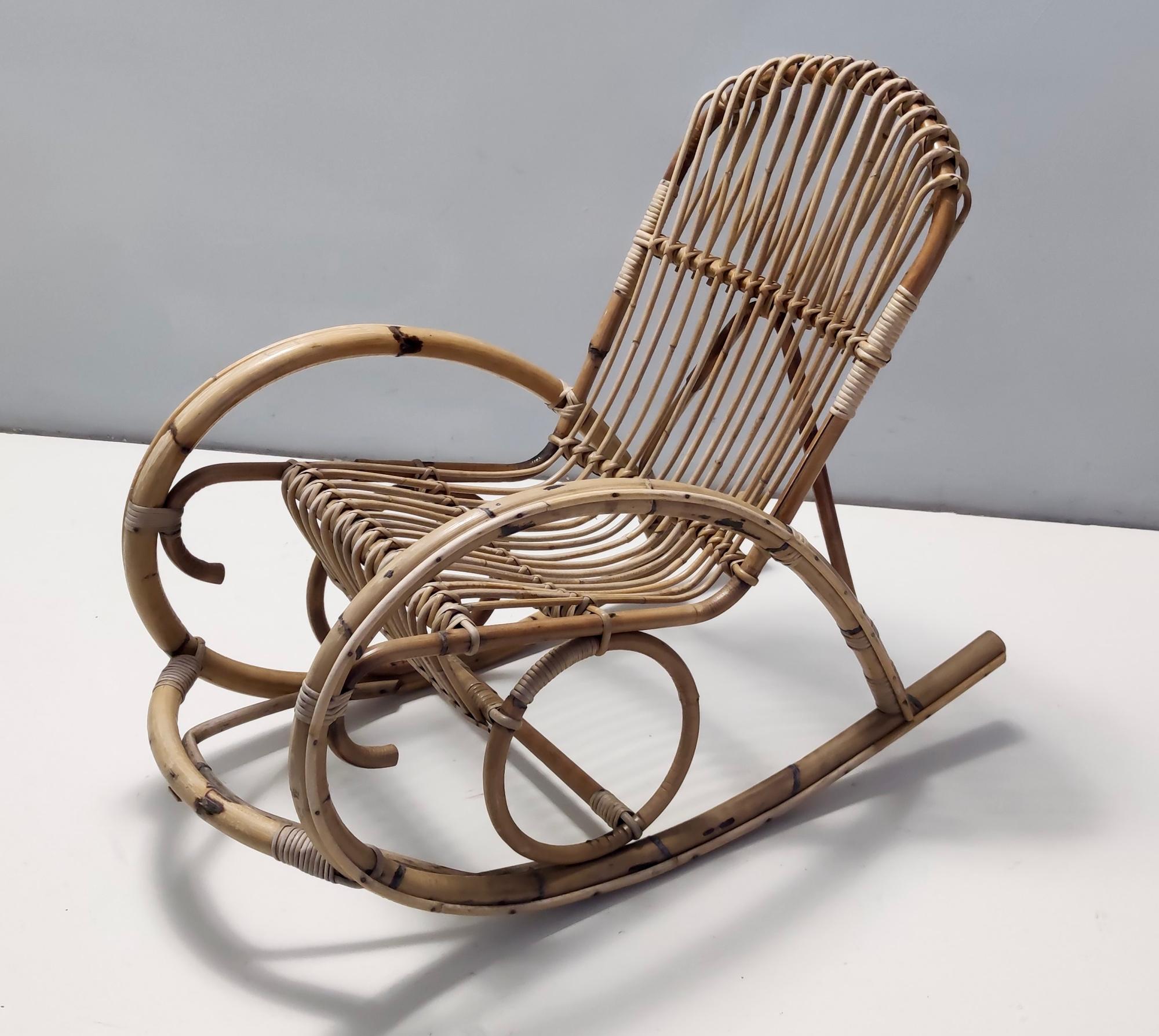 Italian Pair of Postmodern Bamboo Children Rocking Chairs Ascribable to V. Bonacina For Sale