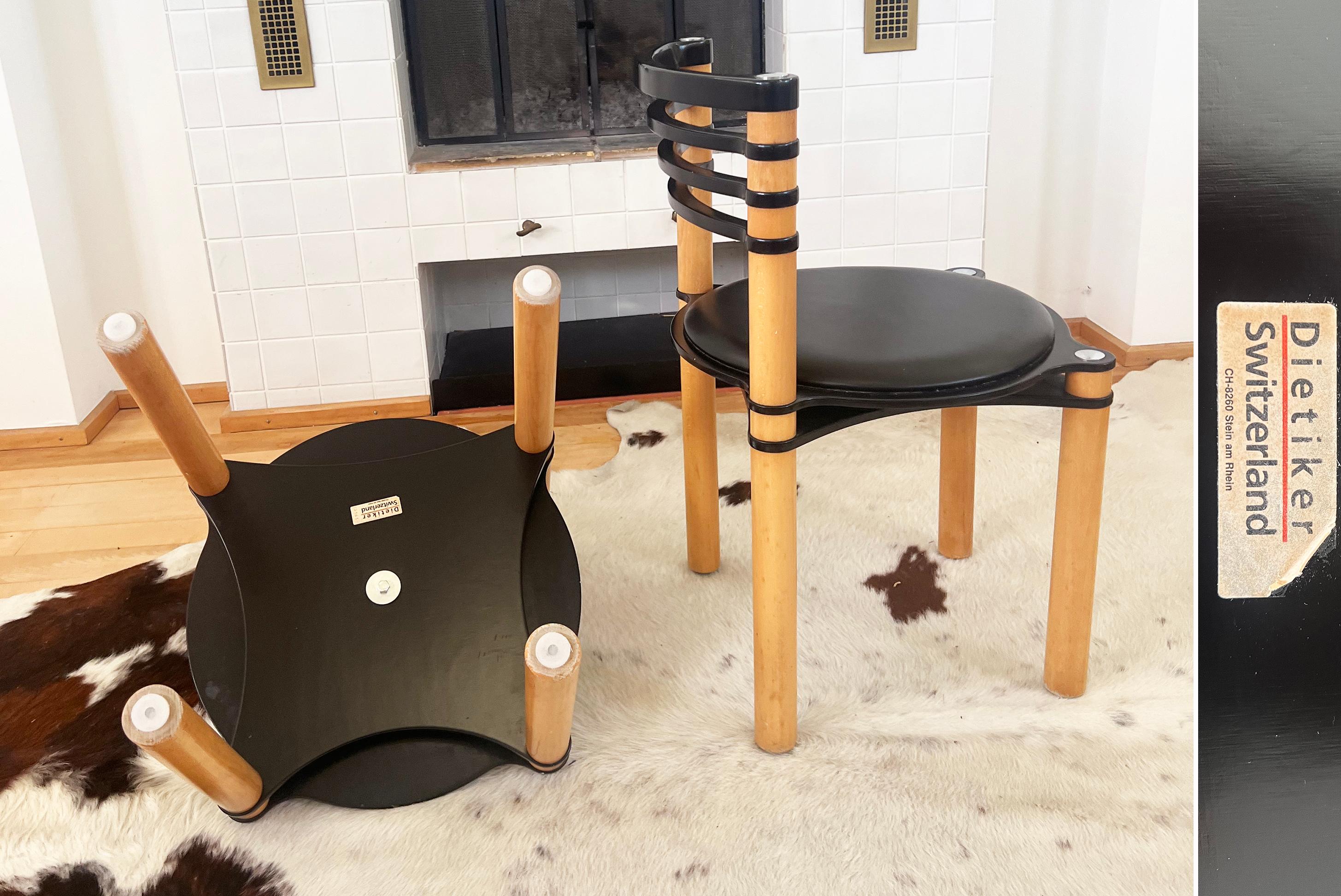 Postmoderne Stühle aus Schwarz und Holz von Kurt Thut für Dietiker, 1980er Jahre, 2 Paar im Angebot 3
