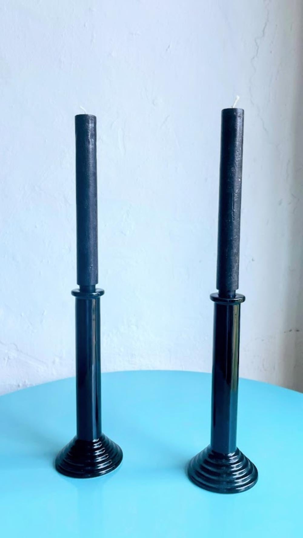 Pareja de Portavelas Posmodernos de Cerámica Negra Cerámico en venta