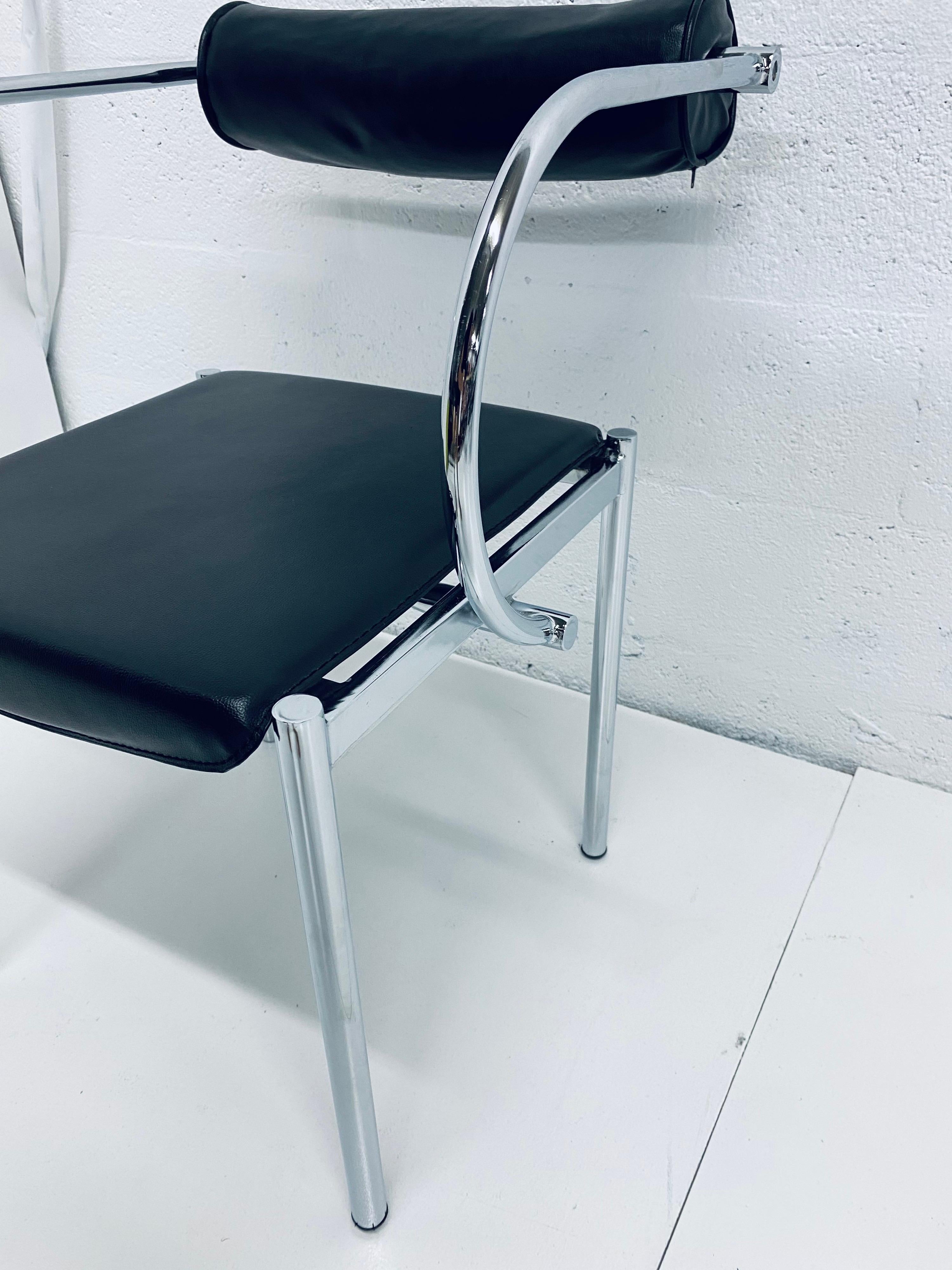 Pair of Postmodern Black Naugahyde and Chrome Dining Chairs 5