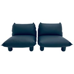 Pair of Postmodern Black Perforated Naugahyde Lounge Chairs, 1980s