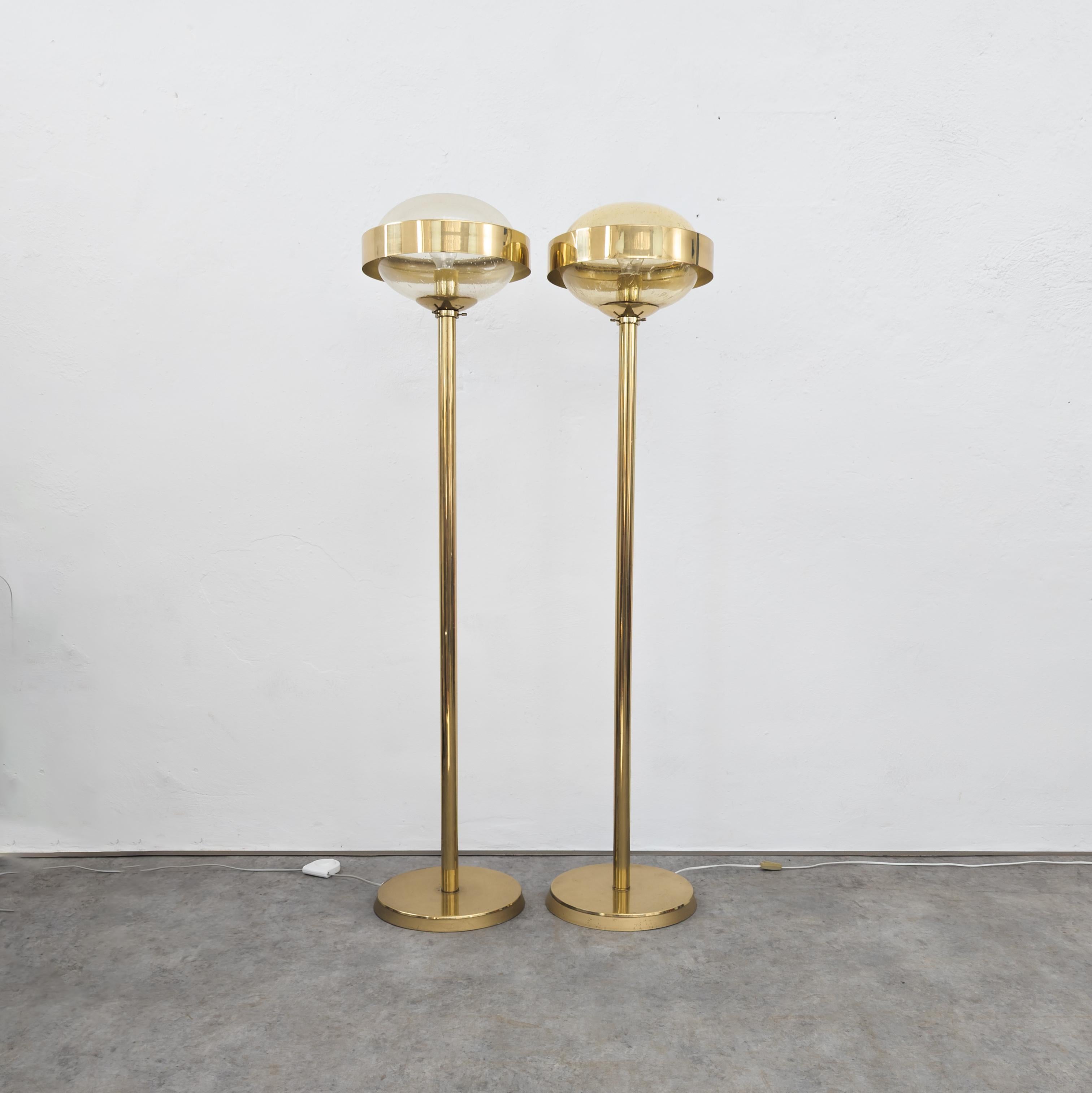 Post-Modern Pair of postmodern brass floor lamps by Kamenický Šenov / Preciosa, 1980s For Sale