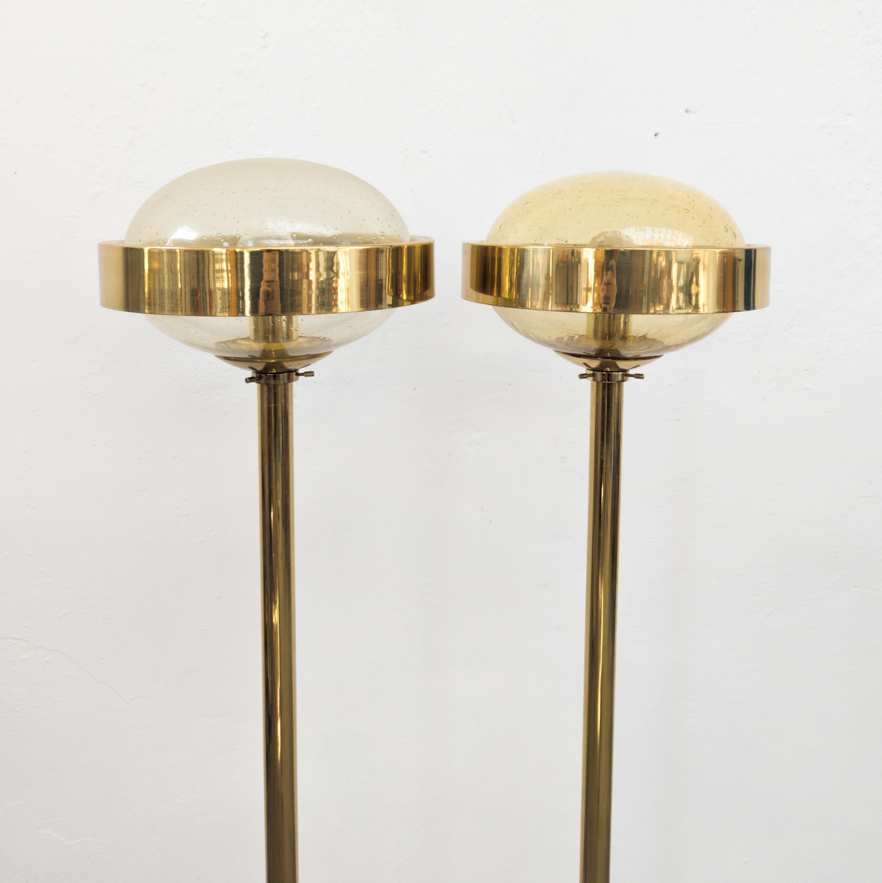 Late 20th Century Pair of postmodern brass floor lamps by Kamenický Šenov / Preciosa, 1980s For Sale