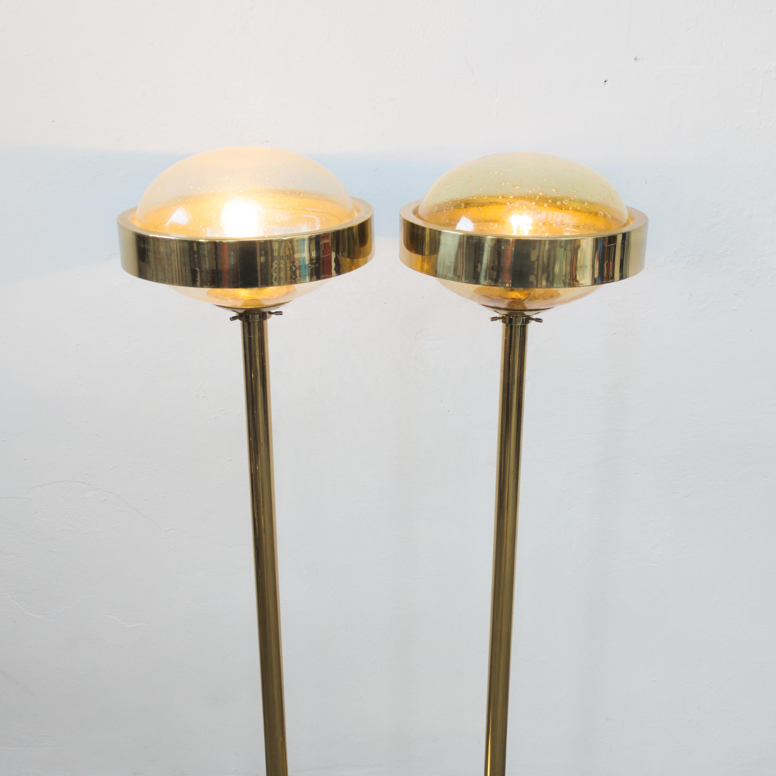 Pair of postmodern brass floor lamps by Kamenický Šenov / Preciosa, 1980s For Sale 1