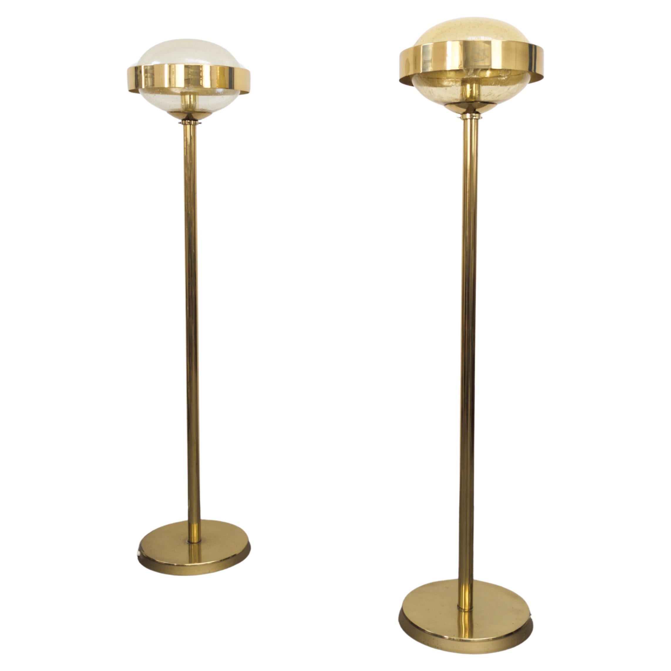 Pair of postmodern brass floor lamps by Kamenický Šenov / Preciosa, 1980s