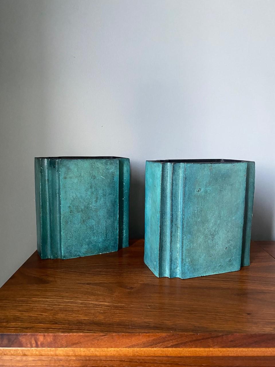 Pair of Postmodern Brass Sculptural Rectangle Vases 6