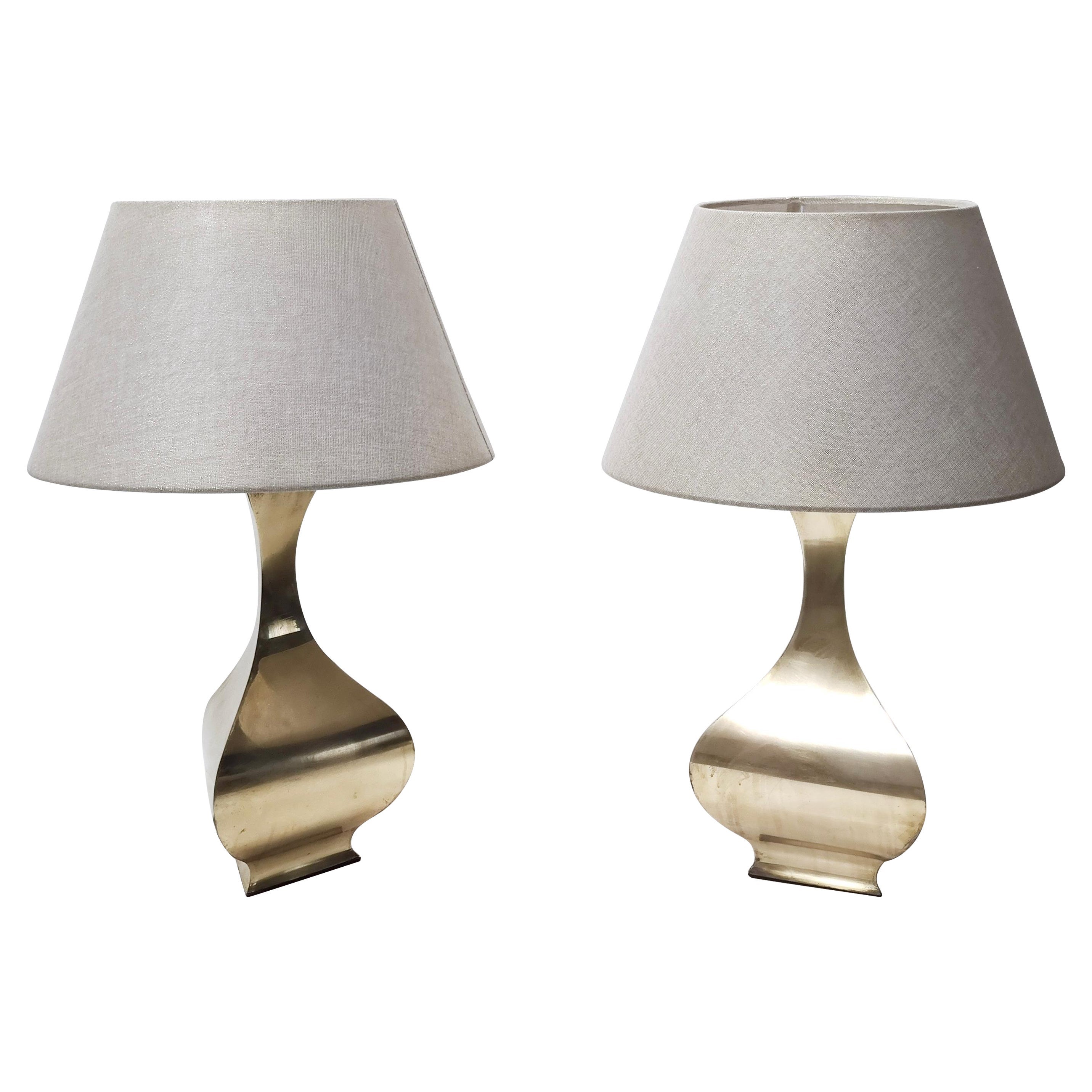 Pair of Postmodern Brass Table Lamps by Montagna Grillo and Tonello, Italy