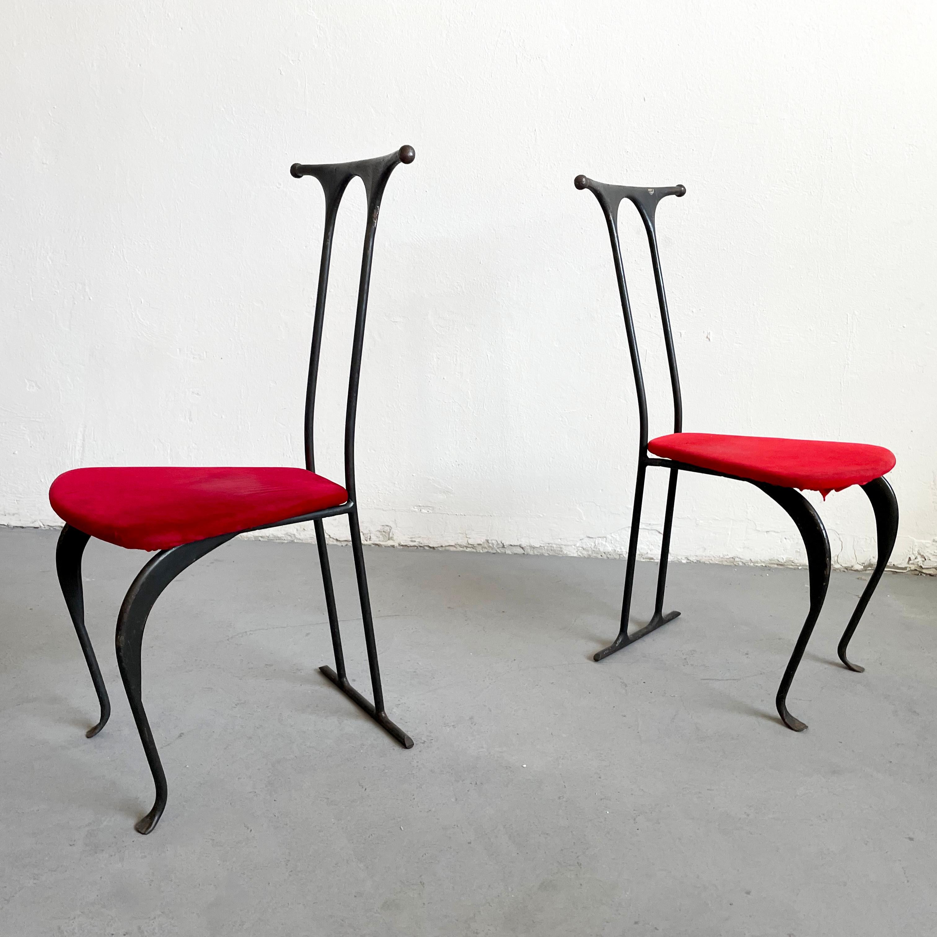Pair of Postmodern Brutalist Artisanal Wrought Iron Chairs, Poland, 1980s 3