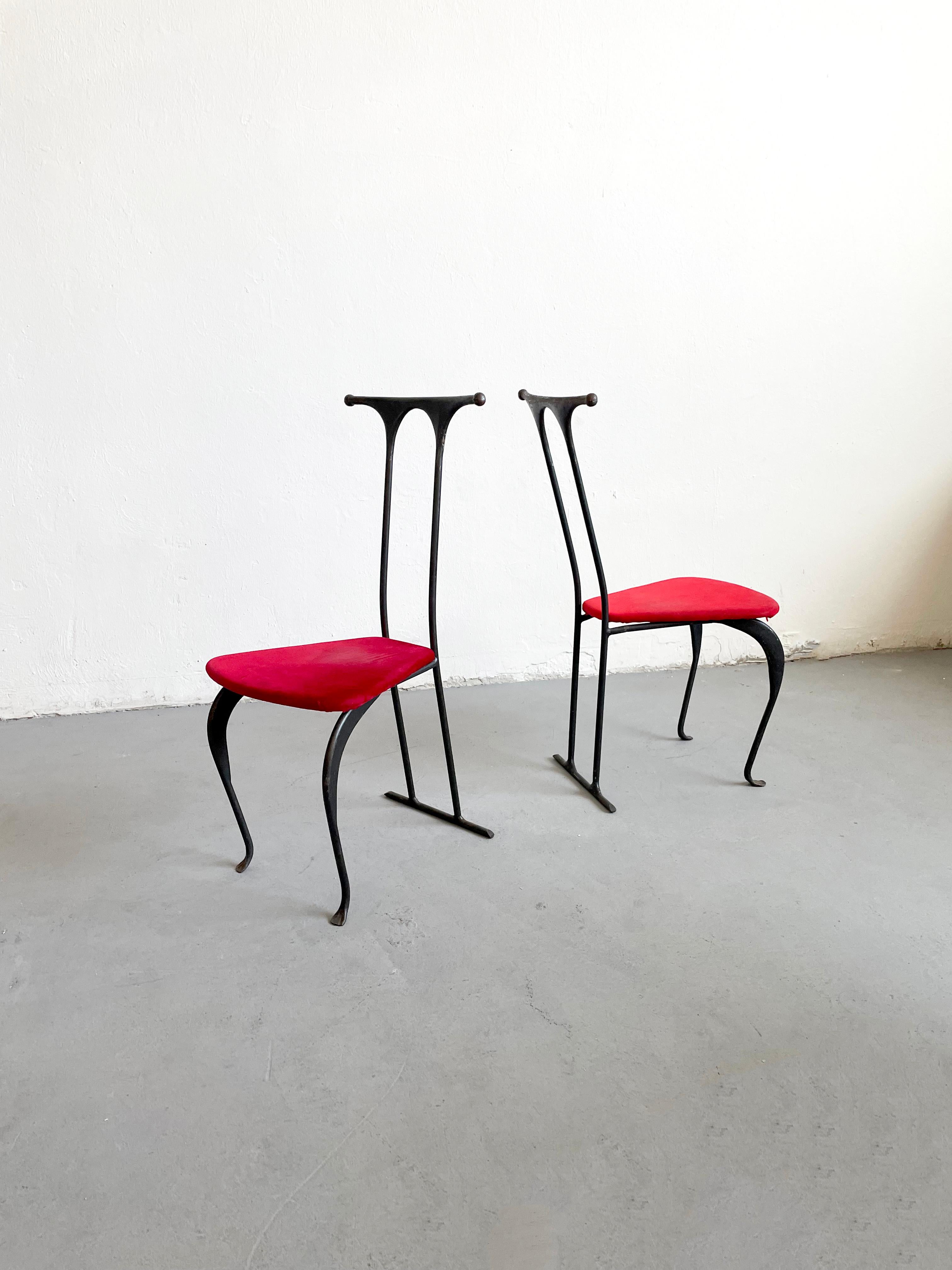 Pair of Postmodern Brutalist Artisanal Wrought Iron Chairs, Poland, 1980s 4