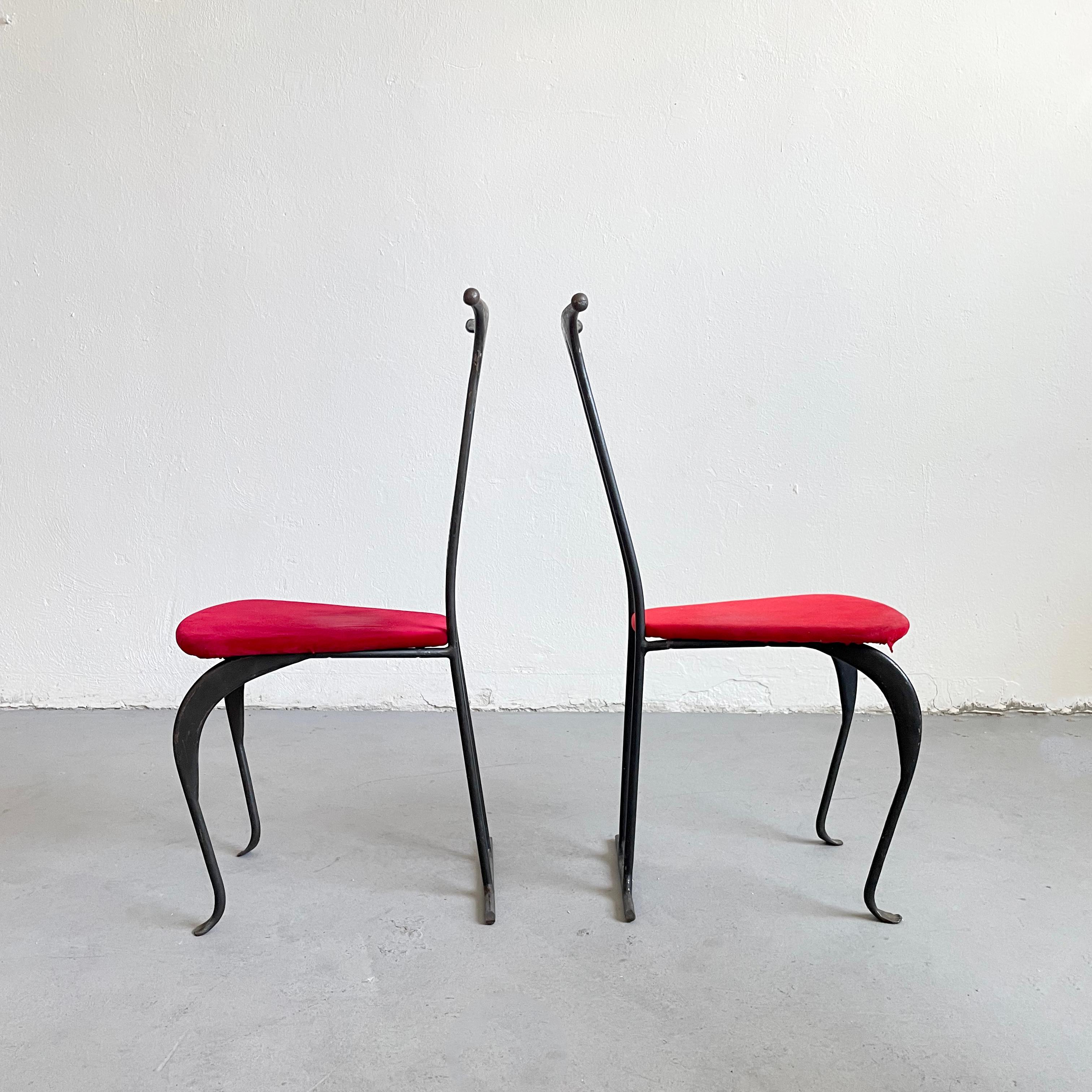 Pair of Postmodern Brutalist Artisanal Wrought Iron Chairs, Poland, 1980s 5