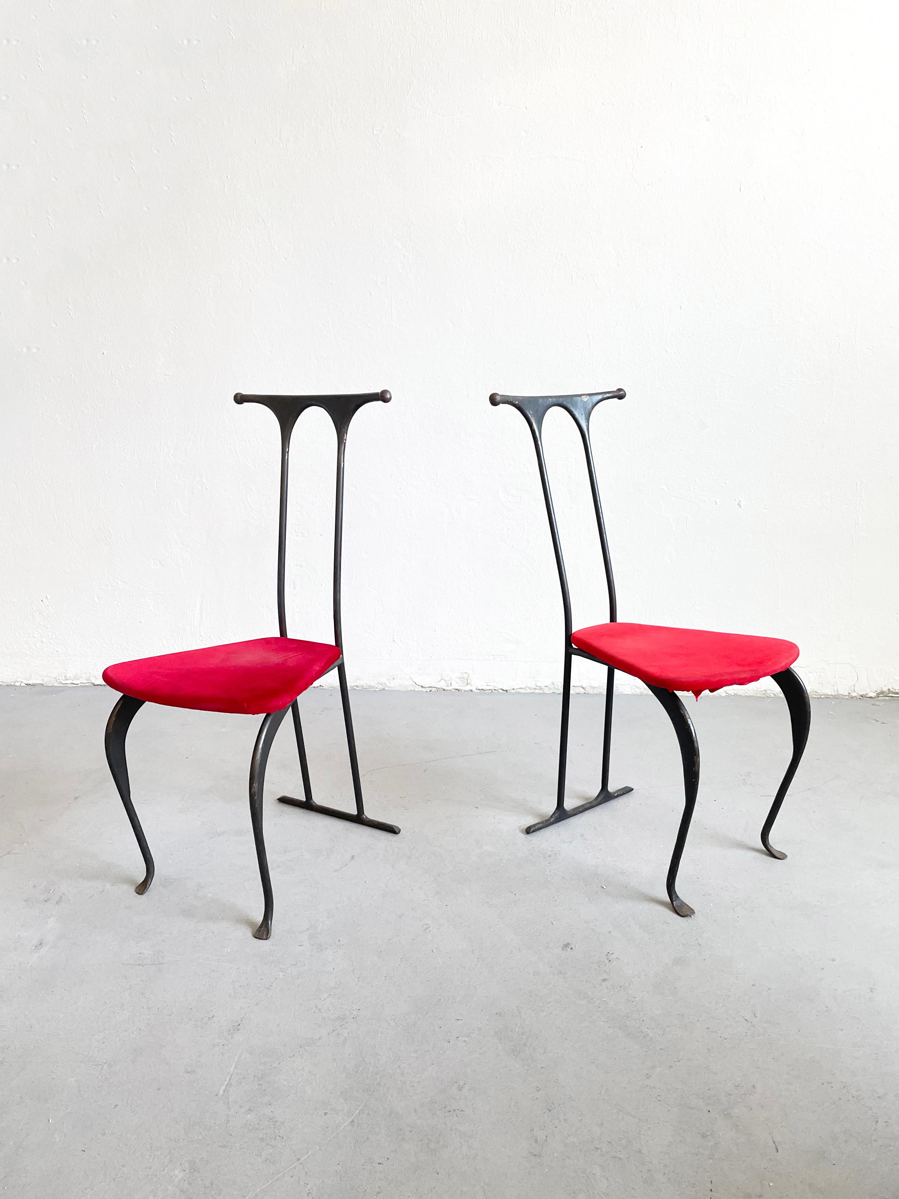 Pair of Postmodern Brutalist Artisanal Wrought Iron Chairs, Poland, 1980s 6