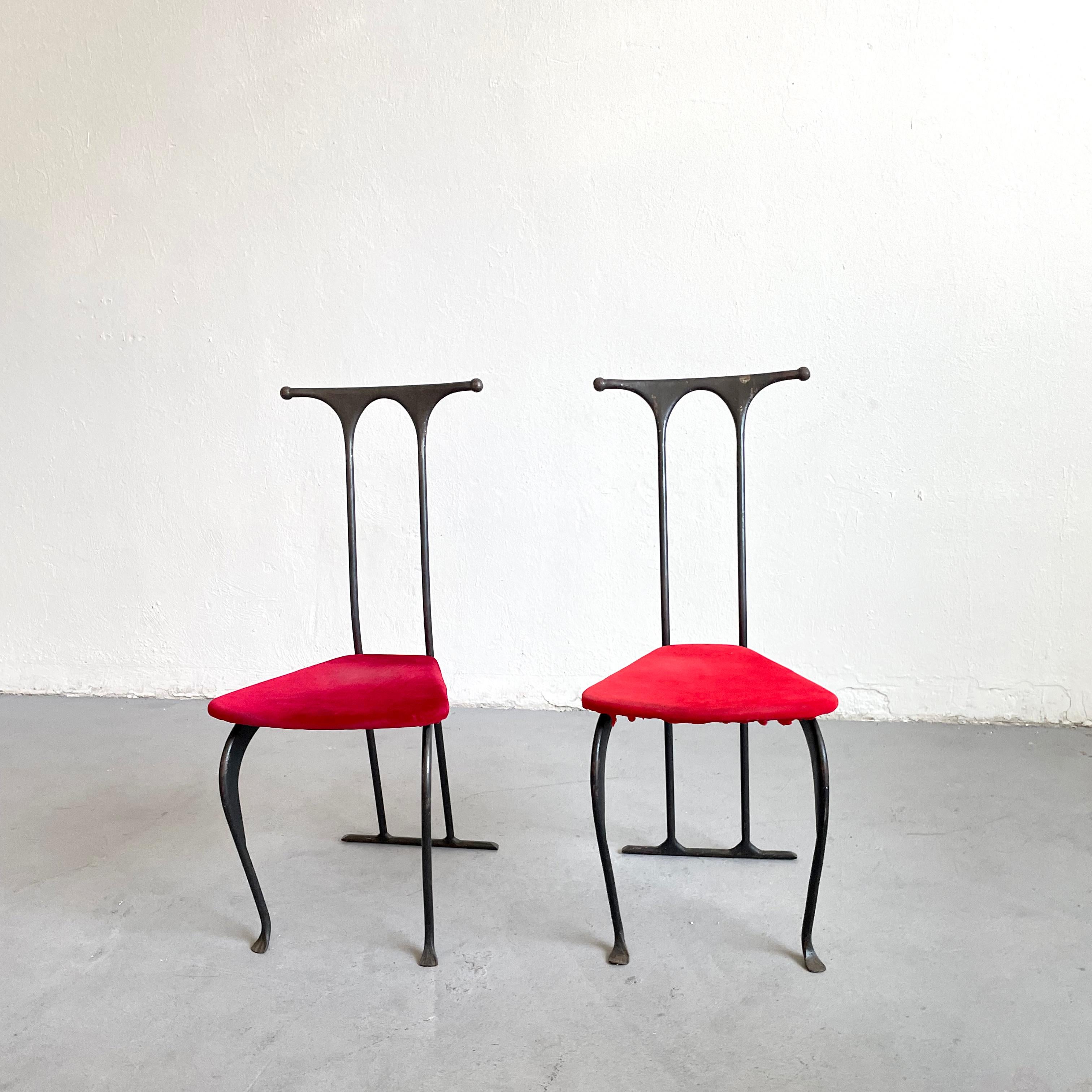 Pair of Postmodern Brutalist Artisanal Wrought Iron Chairs, Poland, 1980s 7