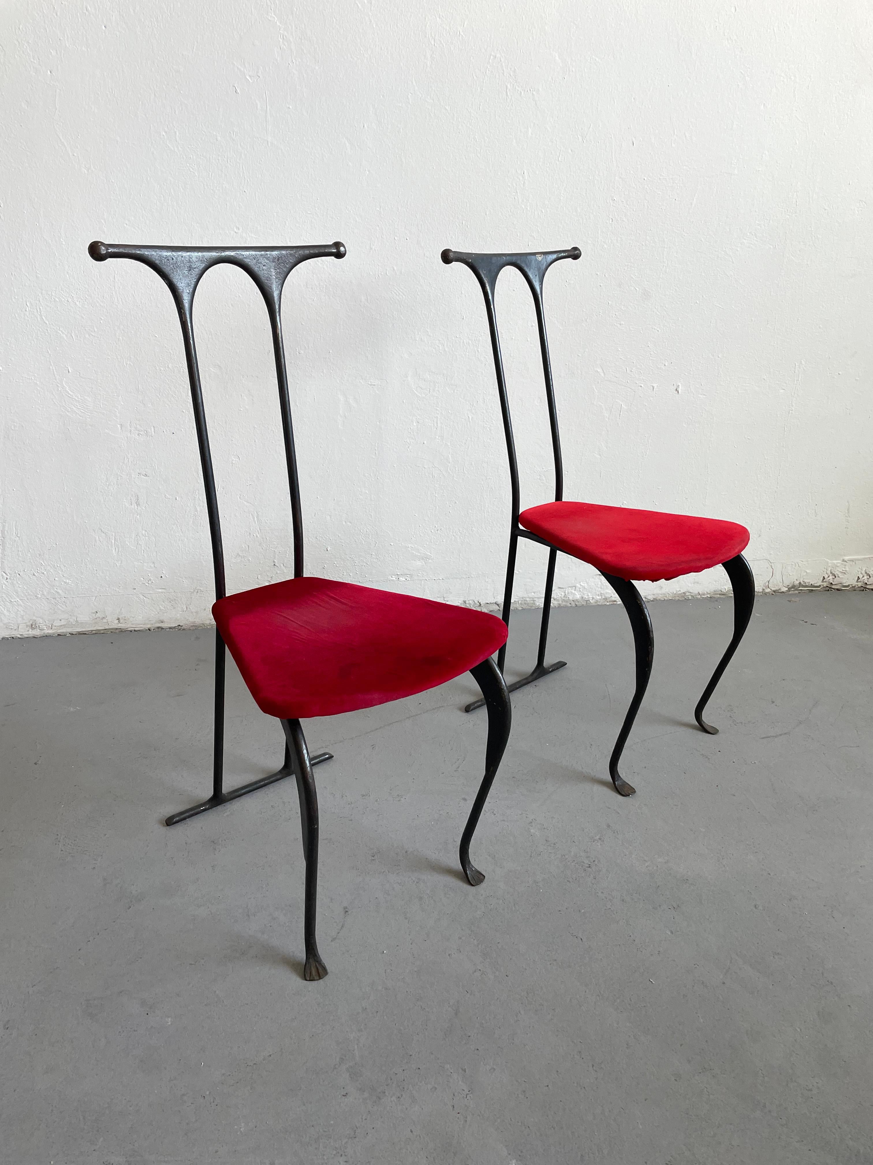 Post-Modern Pair of Postmodern Brutalist Artisanal Wrought Iron Chairs, Poland, 1980s