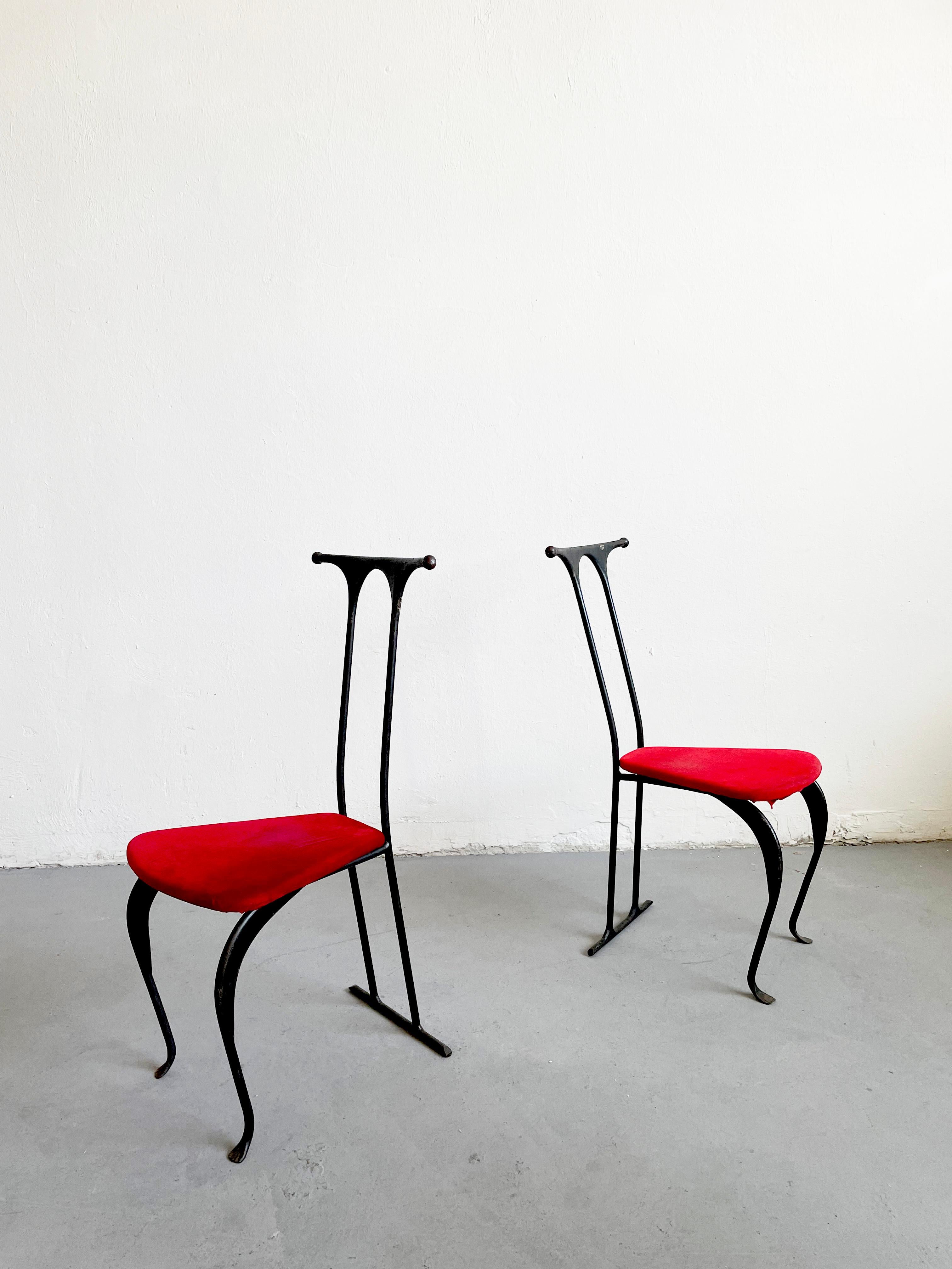 Pair of Postmodern Brutalist Artisanal Wrought Iron Chairs, Poland, 1980s 1