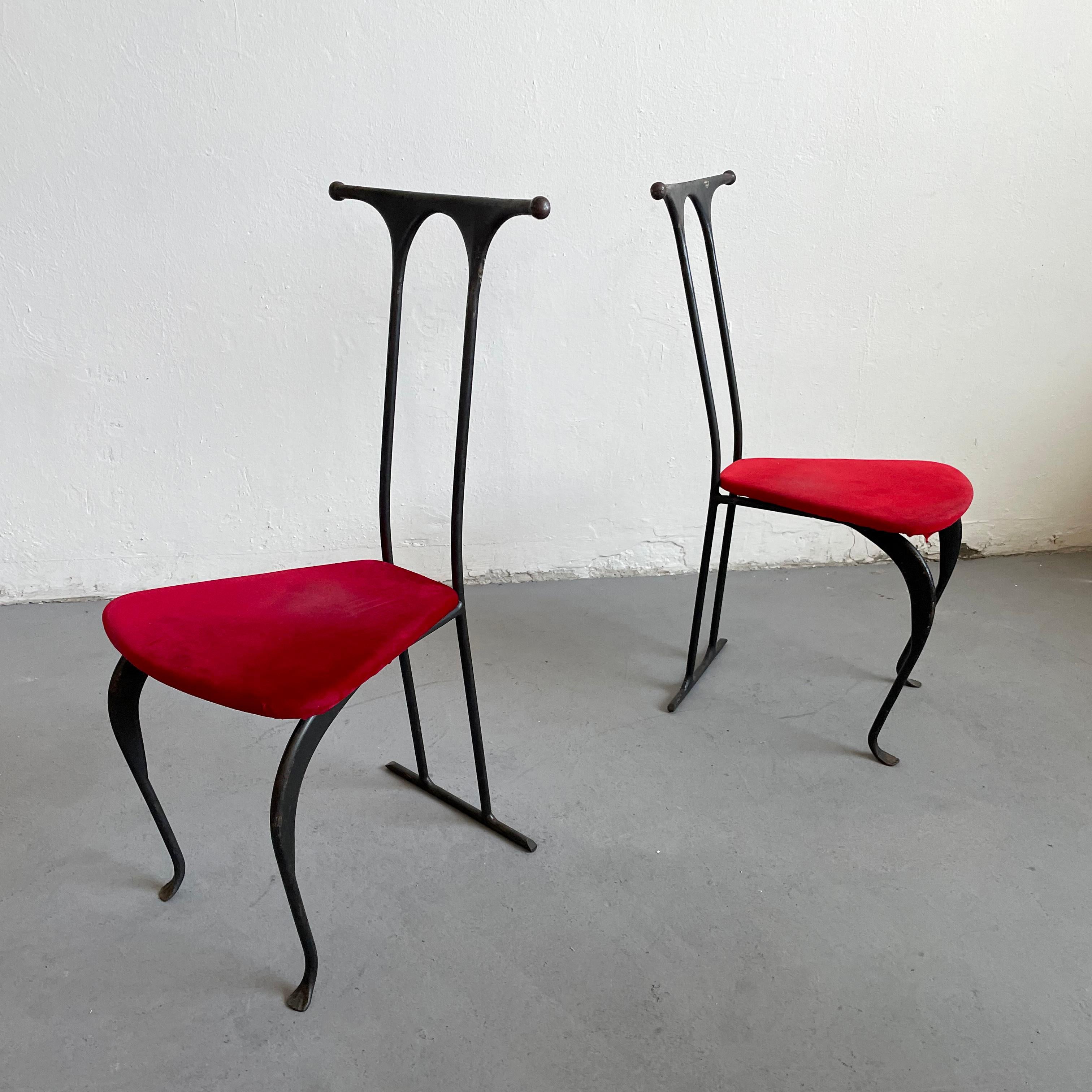 Pair of Postmodern Brutalist Artisanal Wrought Iron Chairs, Poland, 1980s 2
