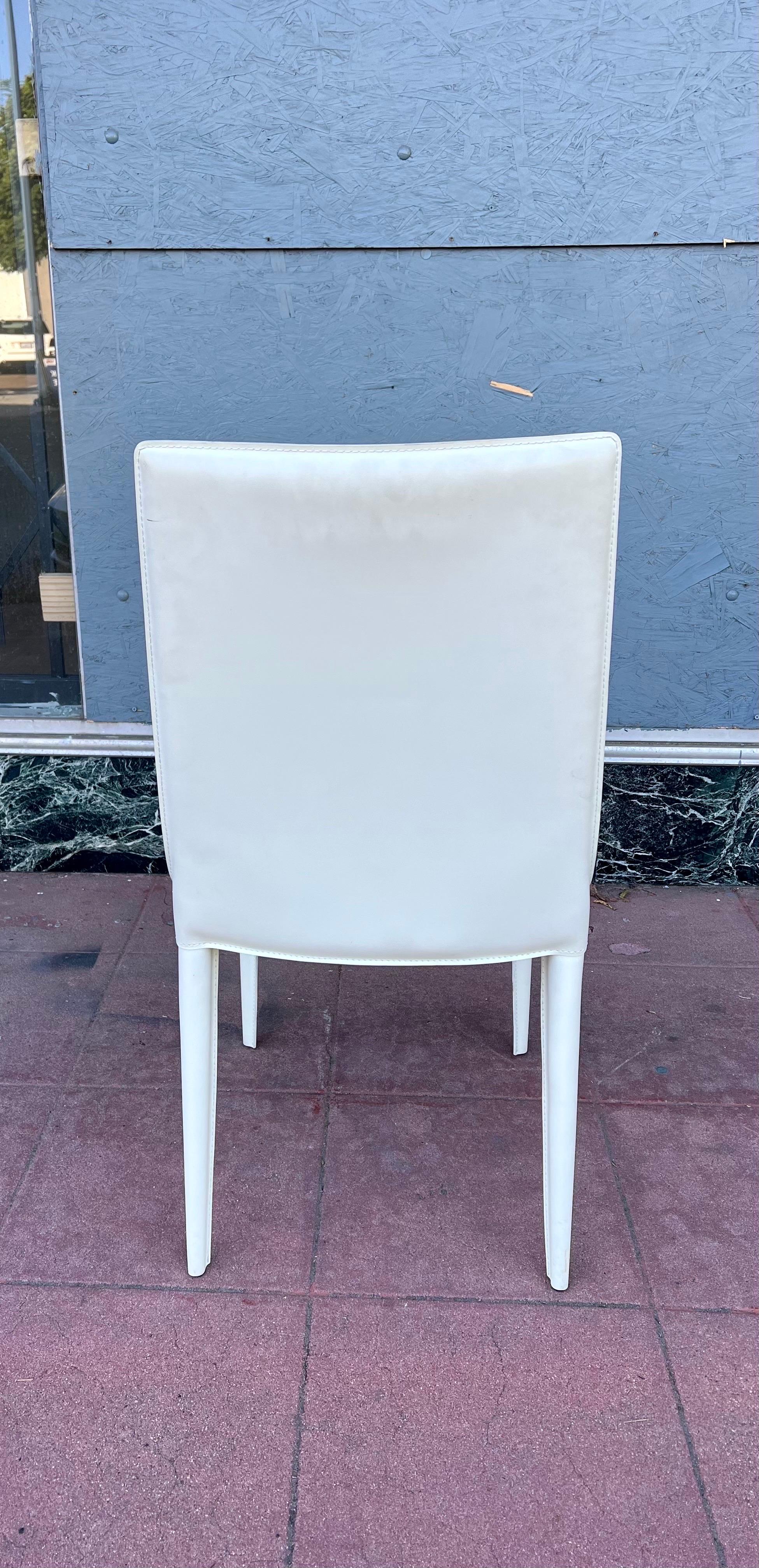 Post-Modern Pair of Postmodern Chairs in Cream Leather Bottega Side Chair by Frag, Italy For Sale