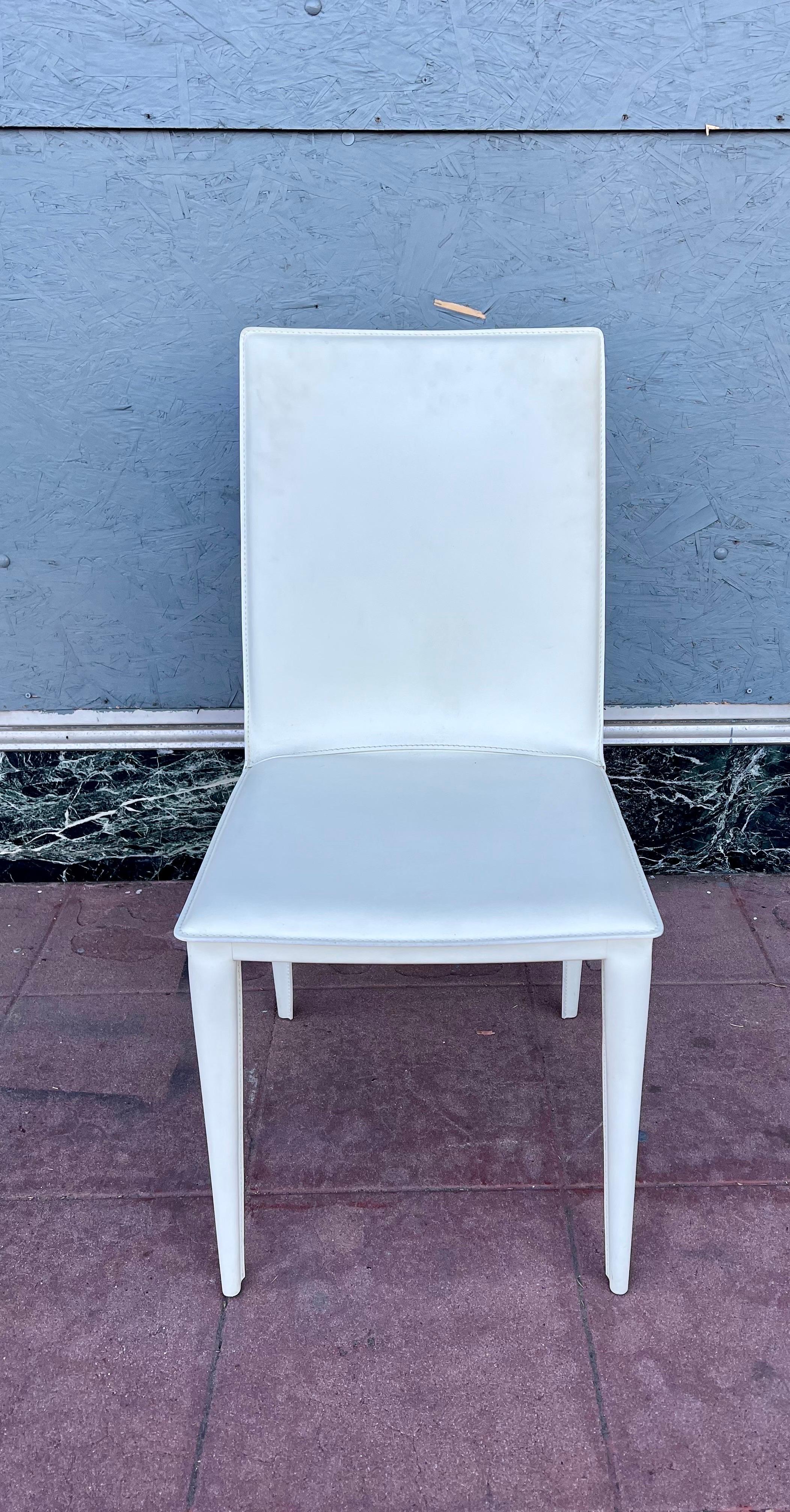 Pair of Postmodern Chairs in Cream Leather Bottega Side Chair by Frag, Italy In Excellent Condition For Sale In San Diego, CA