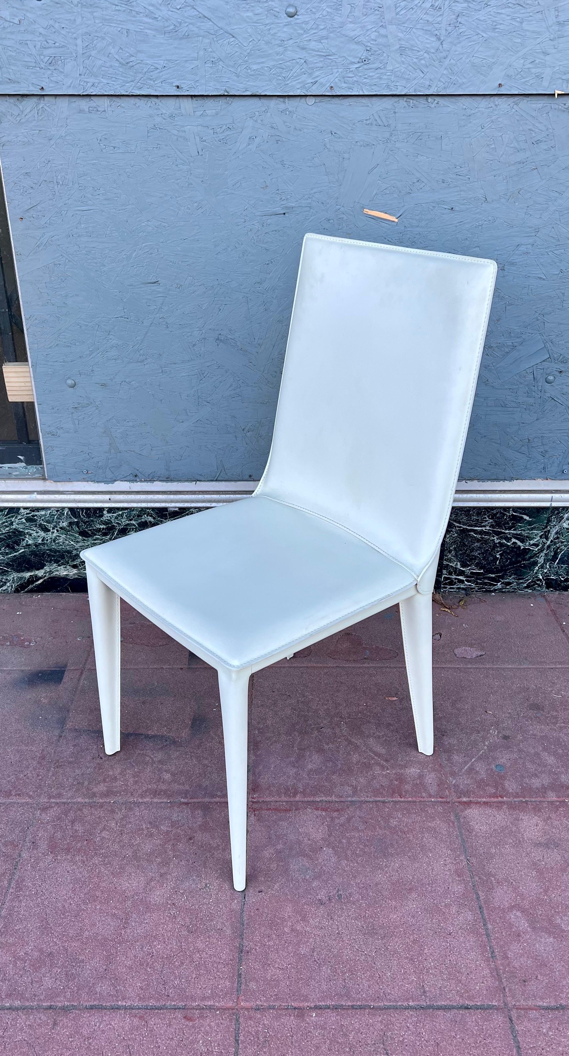 Pair of Postmodern Chairs in Cream Leather Bottega Side Chair by Frag, Italy In Excellent Condition For Sale In San Diego, CA