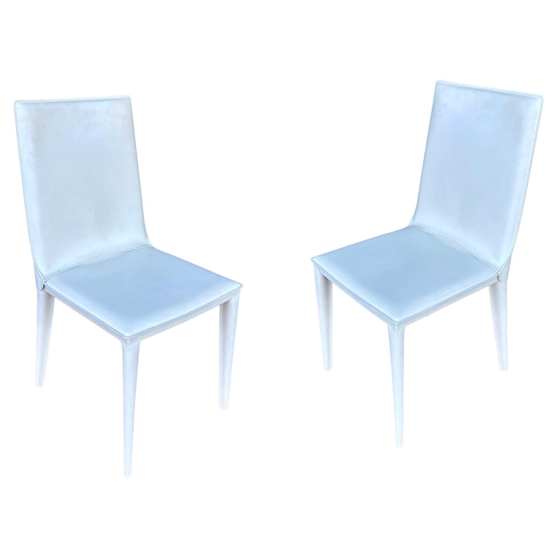 Pair of Postmodern Chairs in Cream Leather Bottega Side Chair by Frag, Italy