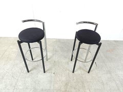 Pair of postmodern chrome and metal bar stools, 1980s