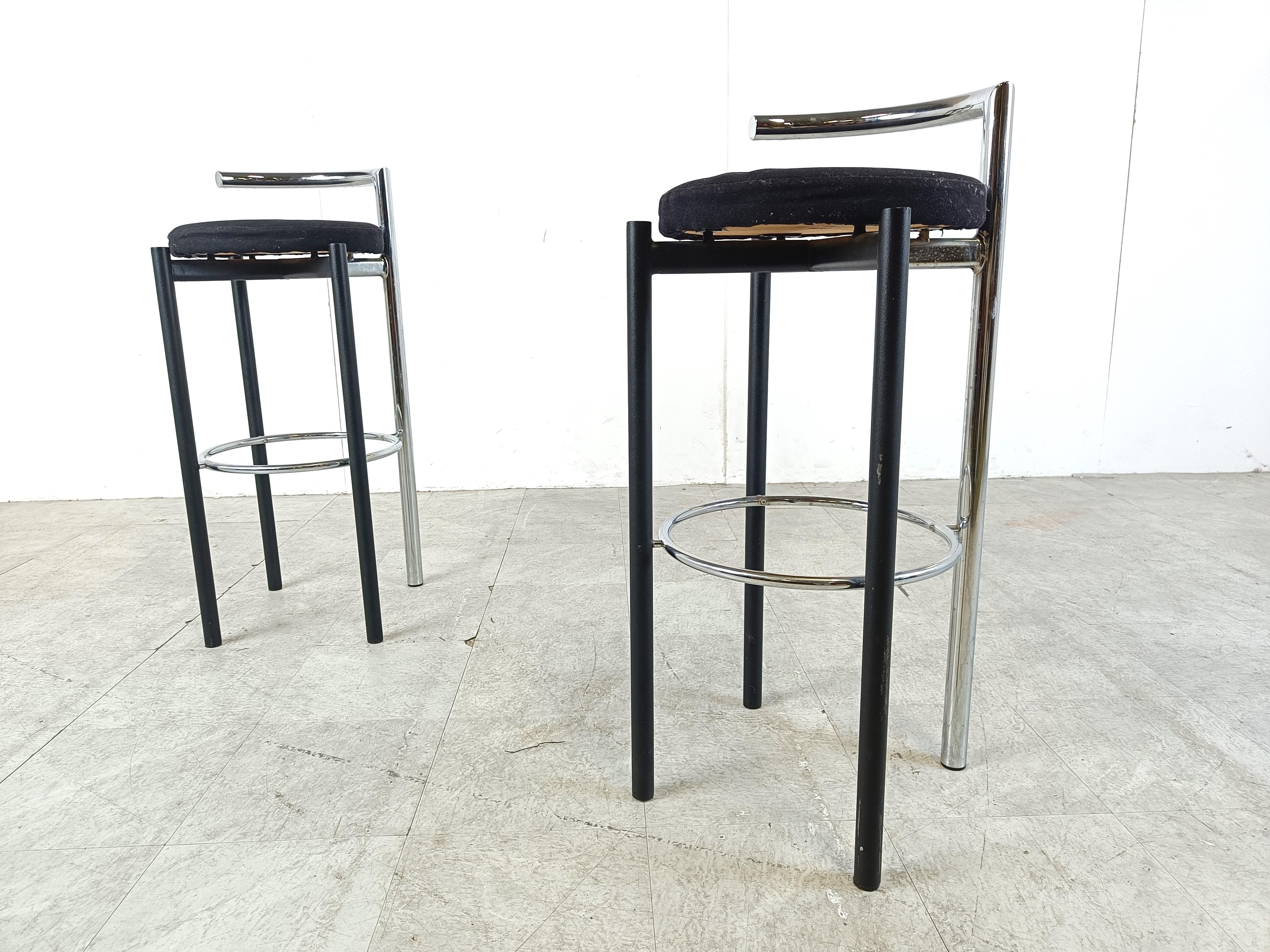 Pair of postmodern chrome and metal bar stools, 1980s For Sale 1
