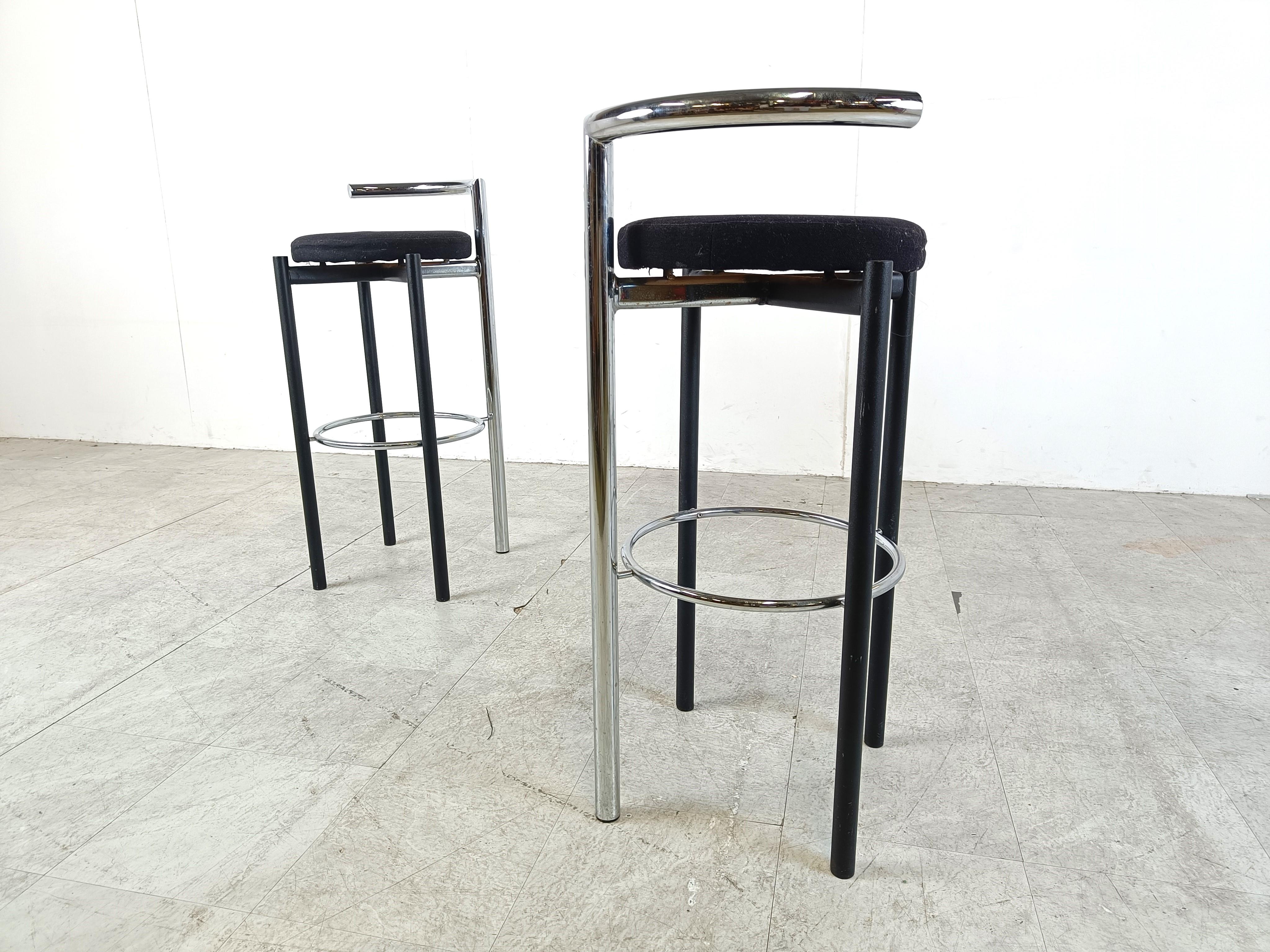 Pair of postmodern chrome and metal bar stools, 1980s For Sale 2