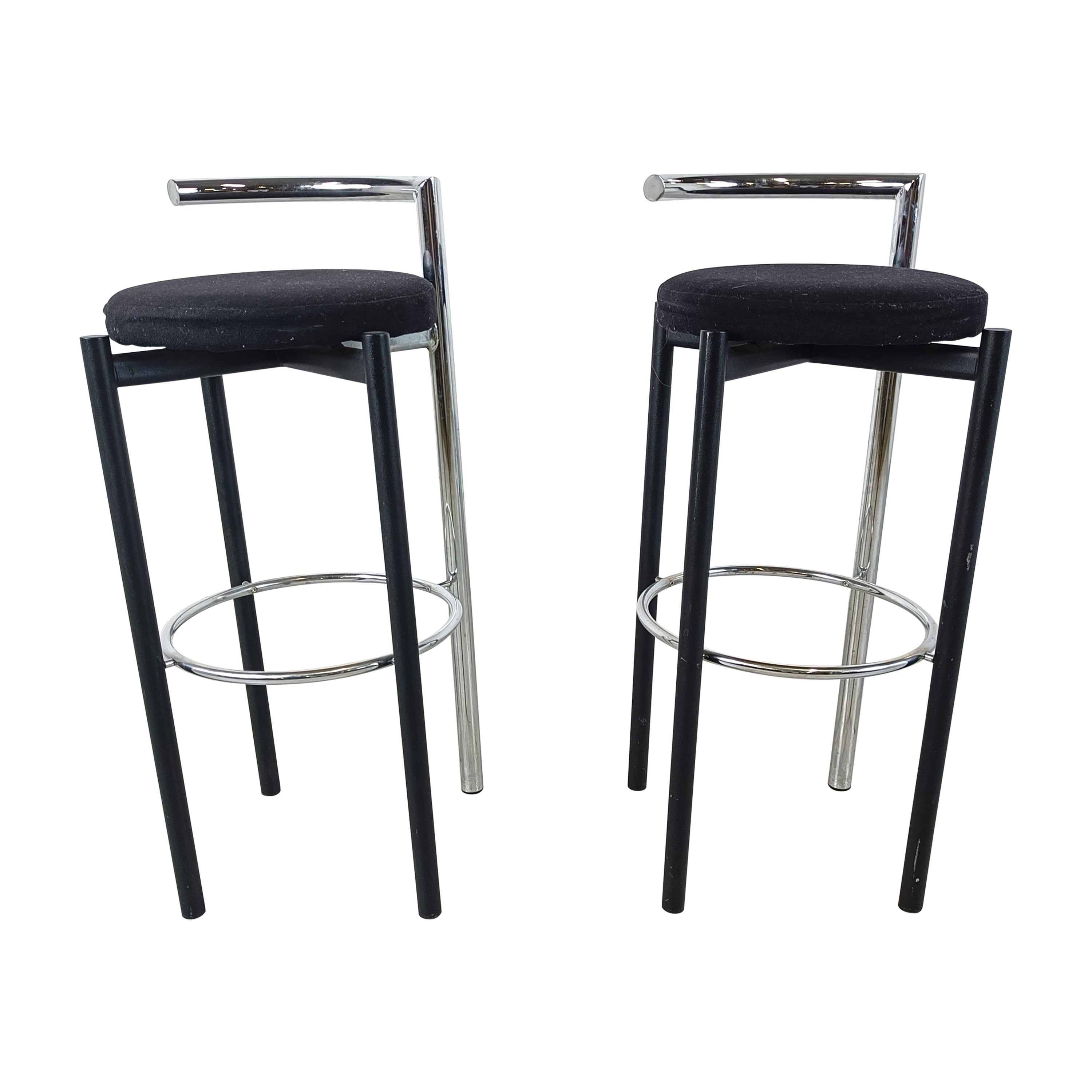 Pair of postmodern chrome and metal bar stools, 1980s
