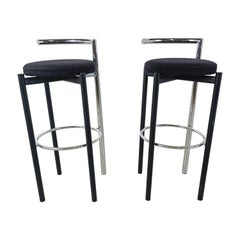 Pair of postmodern chrome and metal bar stools, 1980s
