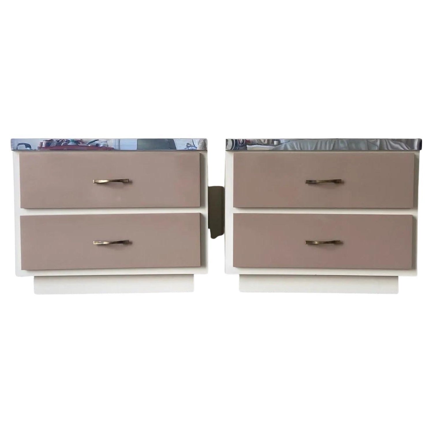 Pair of Postmodern Cream and Taupe Lacquer Laminate Nightstands For Sale at  1stDibs